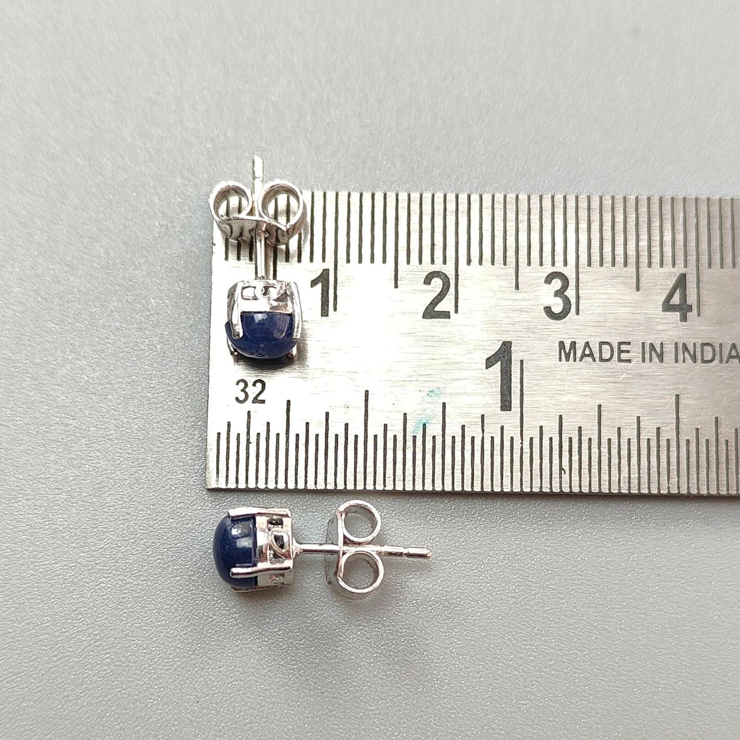Blue Sapphire Plain Silver Earring: 1.91gms Natural Untreated Sapphire Round 925 Sterling Silver Prong Set Push Back Stud Earring 0.75"