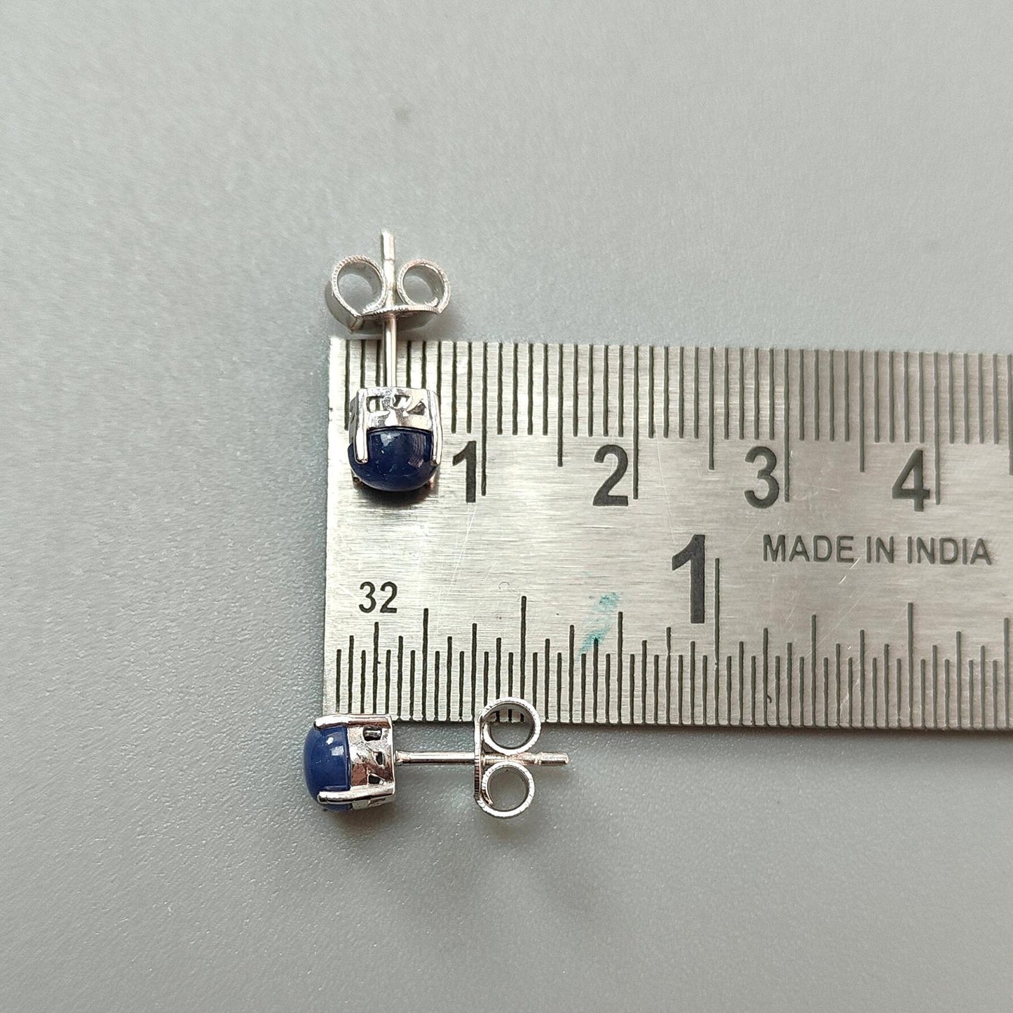 Blue Sapphire Plain Silver Earring: 1.95gms Natural Untreated Sapphire Round 925 Sterling Silver Prong Set Push Back Stud Earring 0.75"
