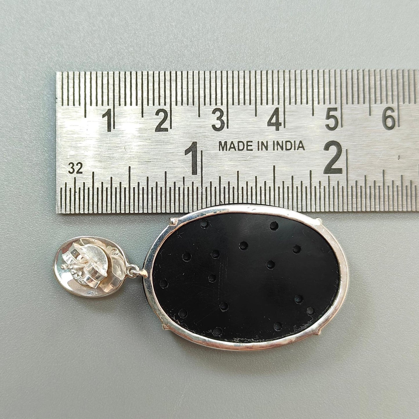 Black Onyx Carving Silver Earring: 16.36gms Natural Onyx Gemstone Oval Shape Hand Carved 925 Sterling Silver Prong Set Stud Push Back Earring 2.00"