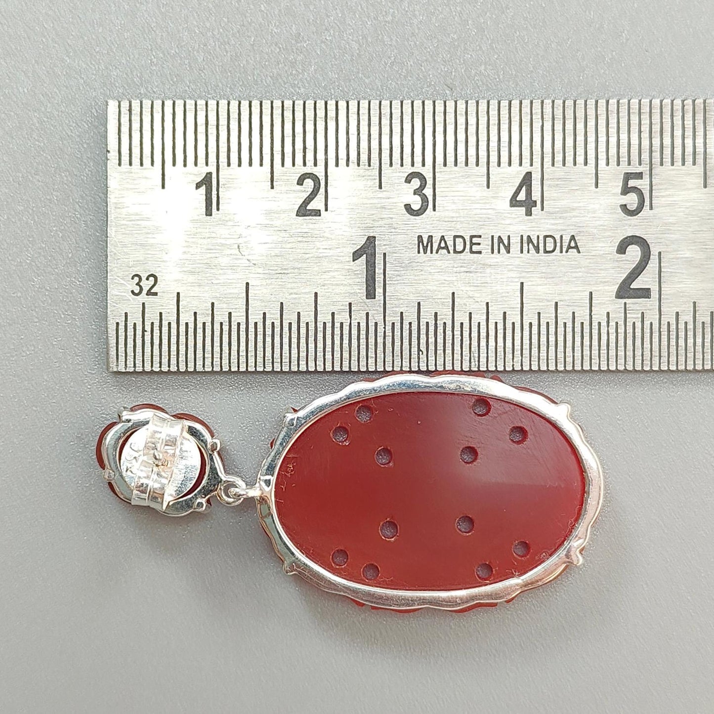 Orange Onyx Carving Silver Earring: 12.72gms Natural Onyx Gemstone Oval Shape Hand Carved 925 Sterling Silver Prong Set Stud Push Back Earring 1.80"