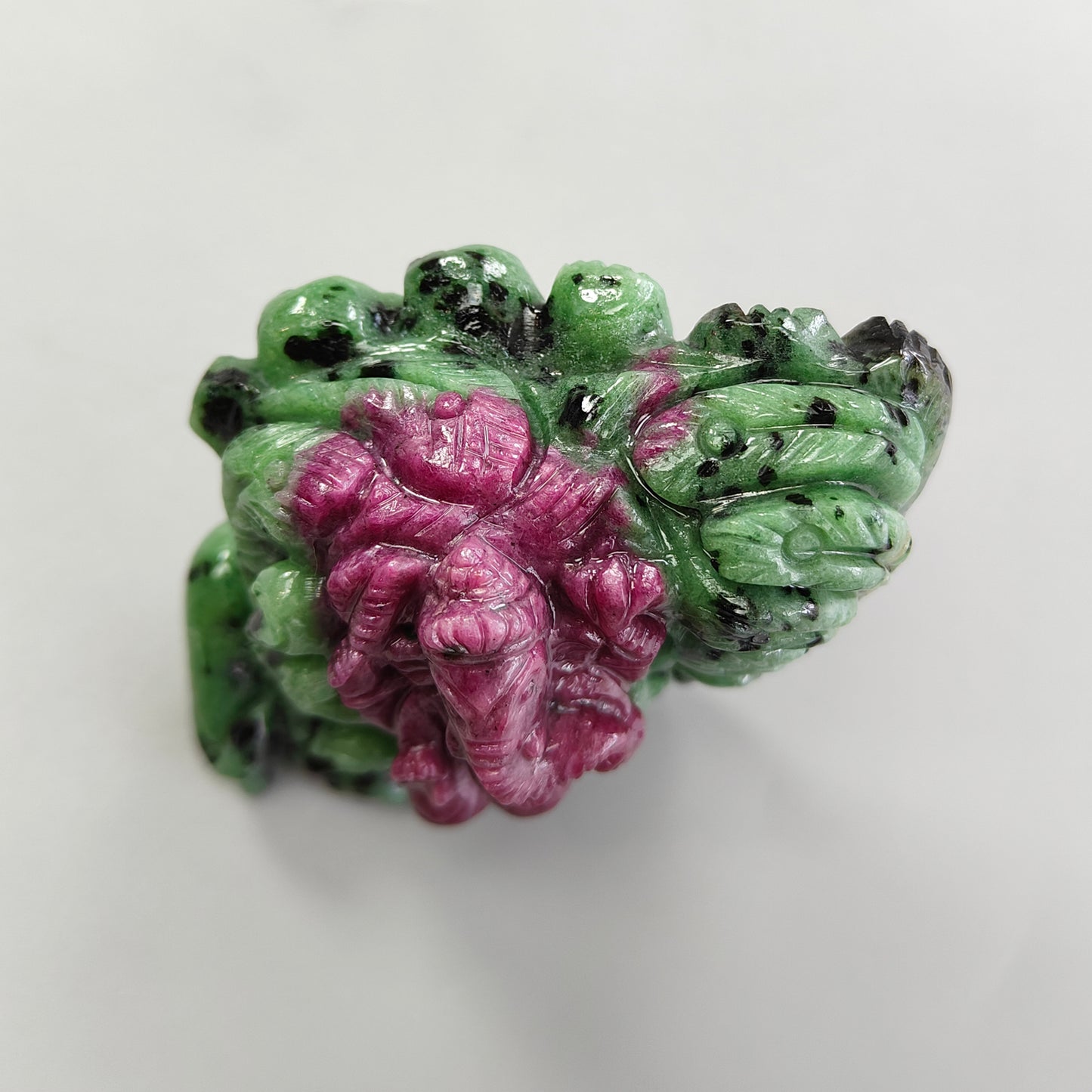 654.00cts Natural Ruby Zoisite Carving Sculpture Figurine Lord Ganesha Idol