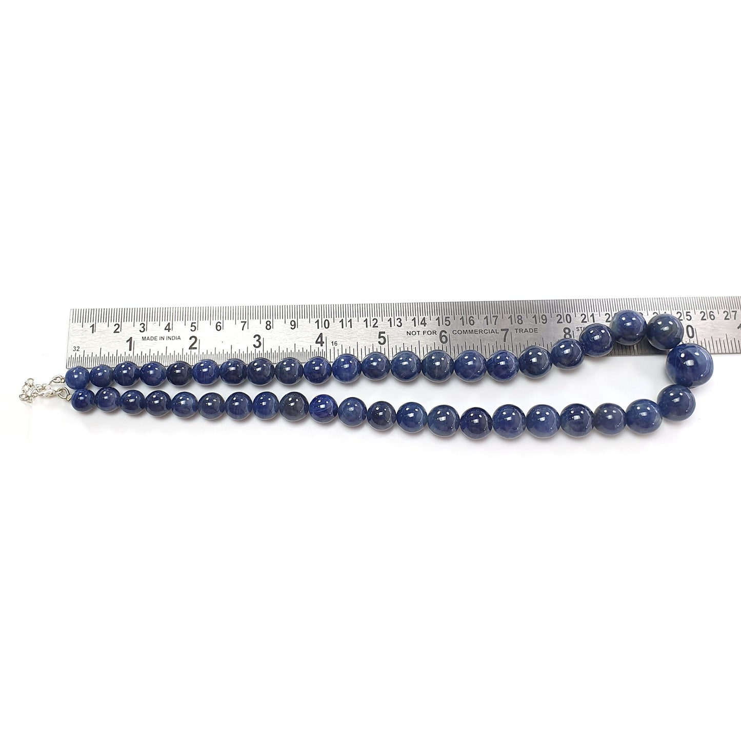 806.00cts 925 Sterling Silver Natural Blue Sapphire Gemstone Plain Round Beads 9mm-18mm 20"