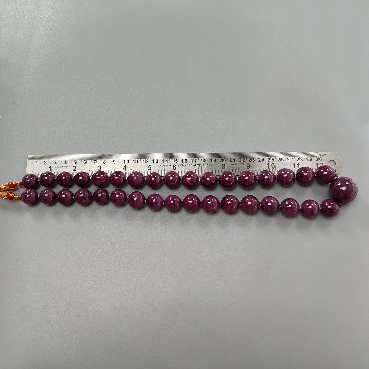 Ruby Gemstone Beads Necklace : 390.26gms Natural Silver Red Ruby Gemstone Plain Round Necklace 15mm - 23mm 25"