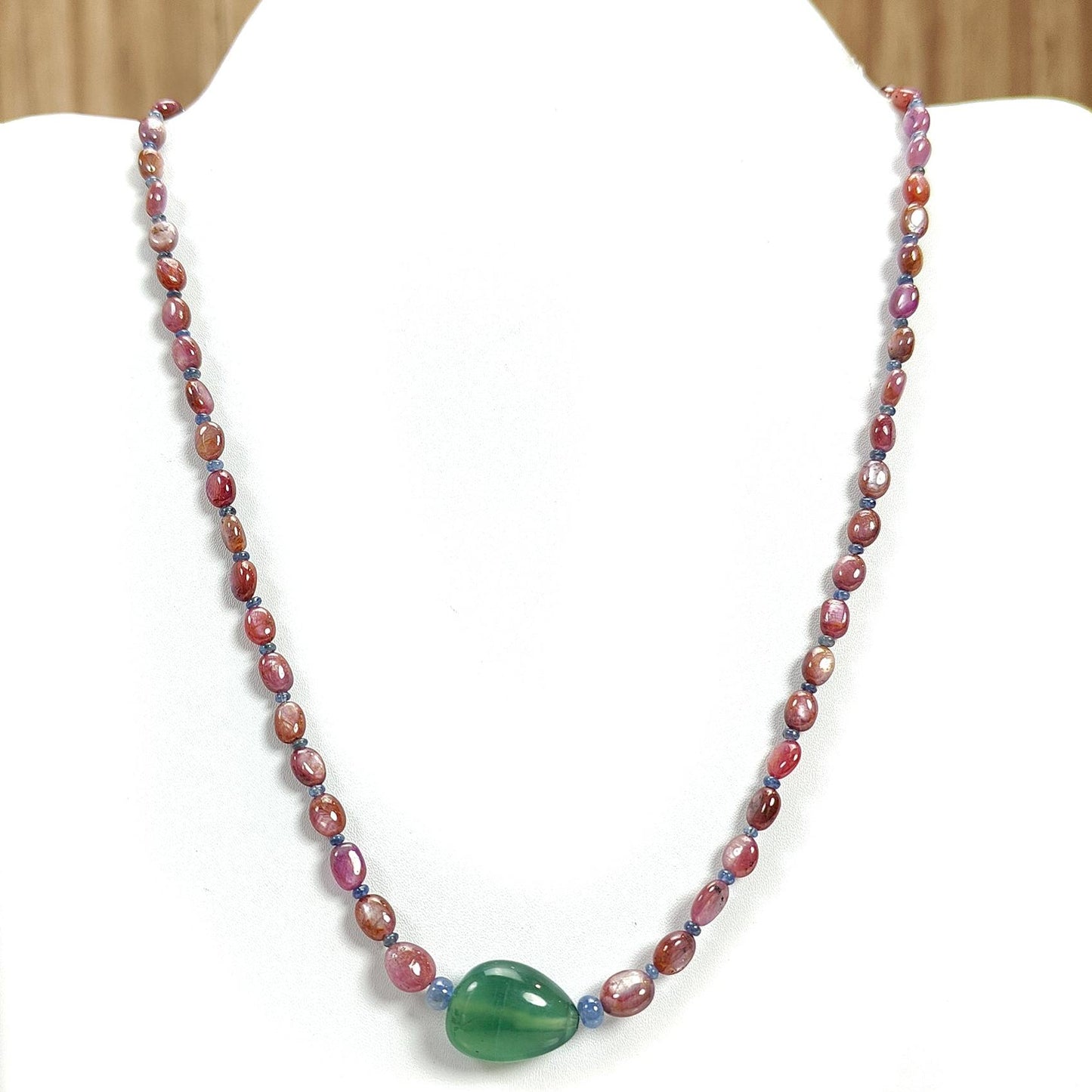 Pink Sapphire Beads Necklace: 134.00cts Natural Untreated Pink, Blue Sapphire & Green Quartz Gemstone Plain Oval Necklace 6*4mm - 9*7mm, 22"