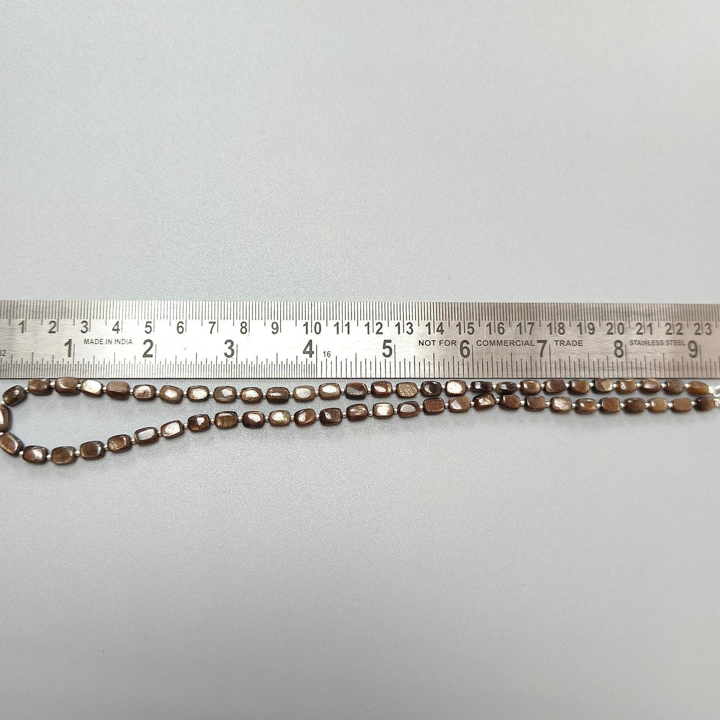 Golden Brown Sapphire Gemstone Beads Necklace : 21.71gms 925 Sterling Silver Natural Plain Cushion Sapphire 5.5*4mm - 7*6mm 19"