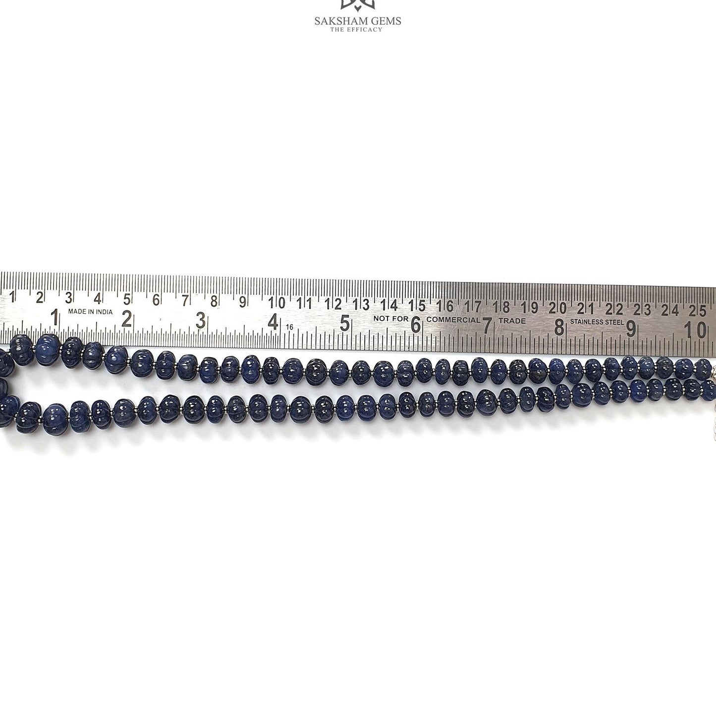 Blue Sapphire Melon Pumpkin Beads : 431.80cts 925 Sterling Silver Natural Sapphire Hand Carved Rondelle Melon Beads 7mm - 12mm 20"