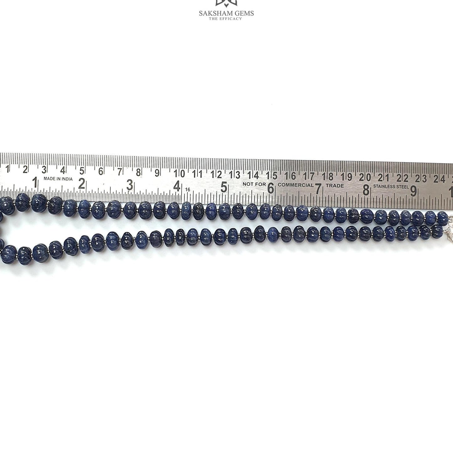 Blue Sapphire Melon Pumpkin Beads : 394.80cts 925 Sterling Silver Natural Sapphire Hand Carved Rondelle Melon Beads 8mm - 11mm 19.5"