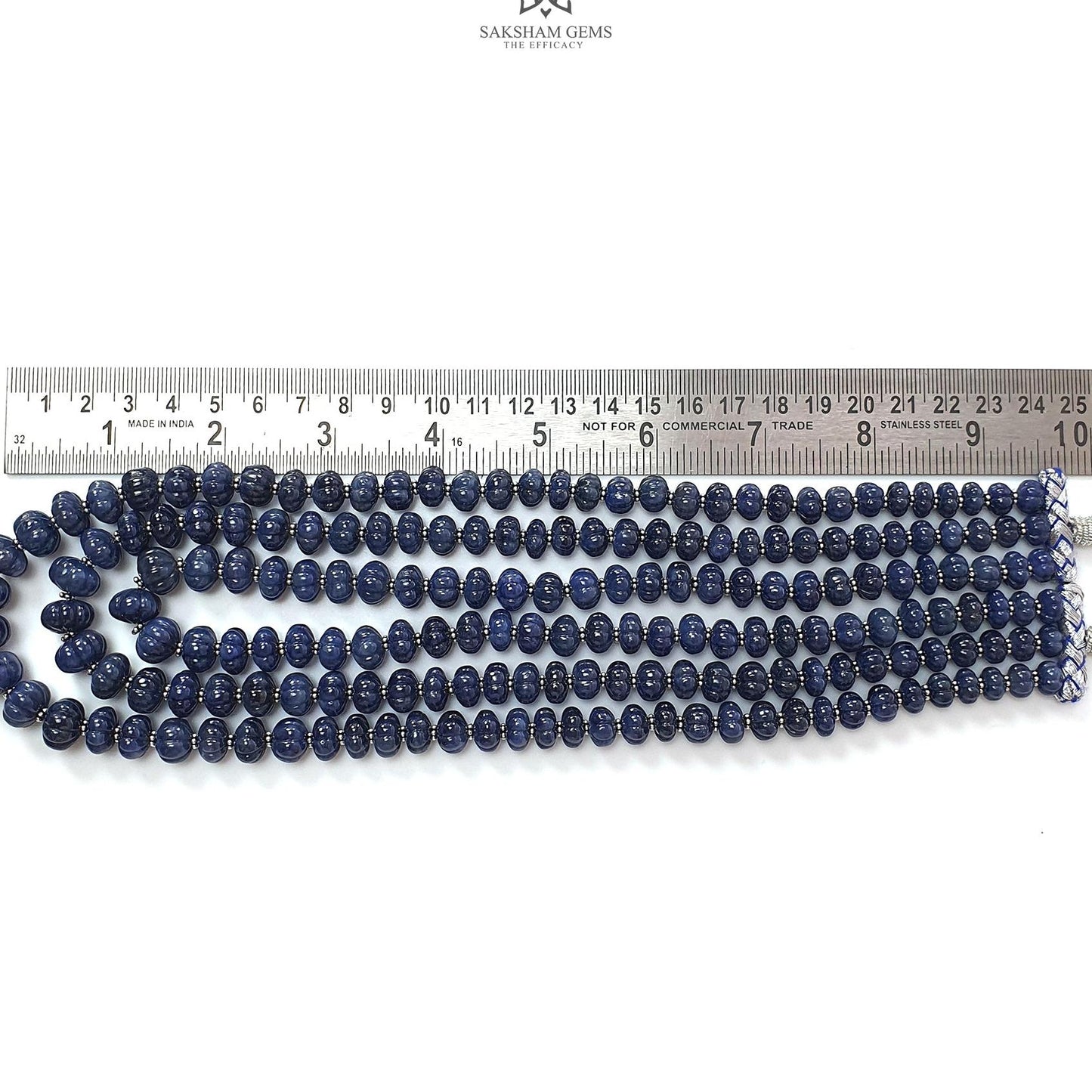 Blue Sapphire Melon Pumpkin Beads Necklace : 1209.40cts 925 Sterling Silver Natural Sapphire Hand Carved Melon Beads 7mm - 12mm 16"- 20"
