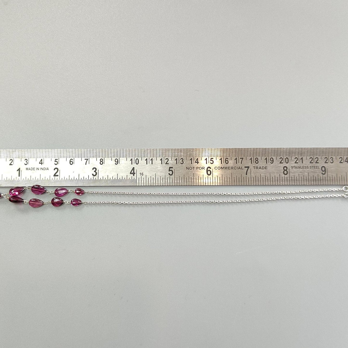 Rubellite Tourmaline Beads Chain Necklace: 31.95cts Natural Untreated Pink Tourmaline 925 Sterling Silver Plain Pear 6*5mm -11*7mm 20"