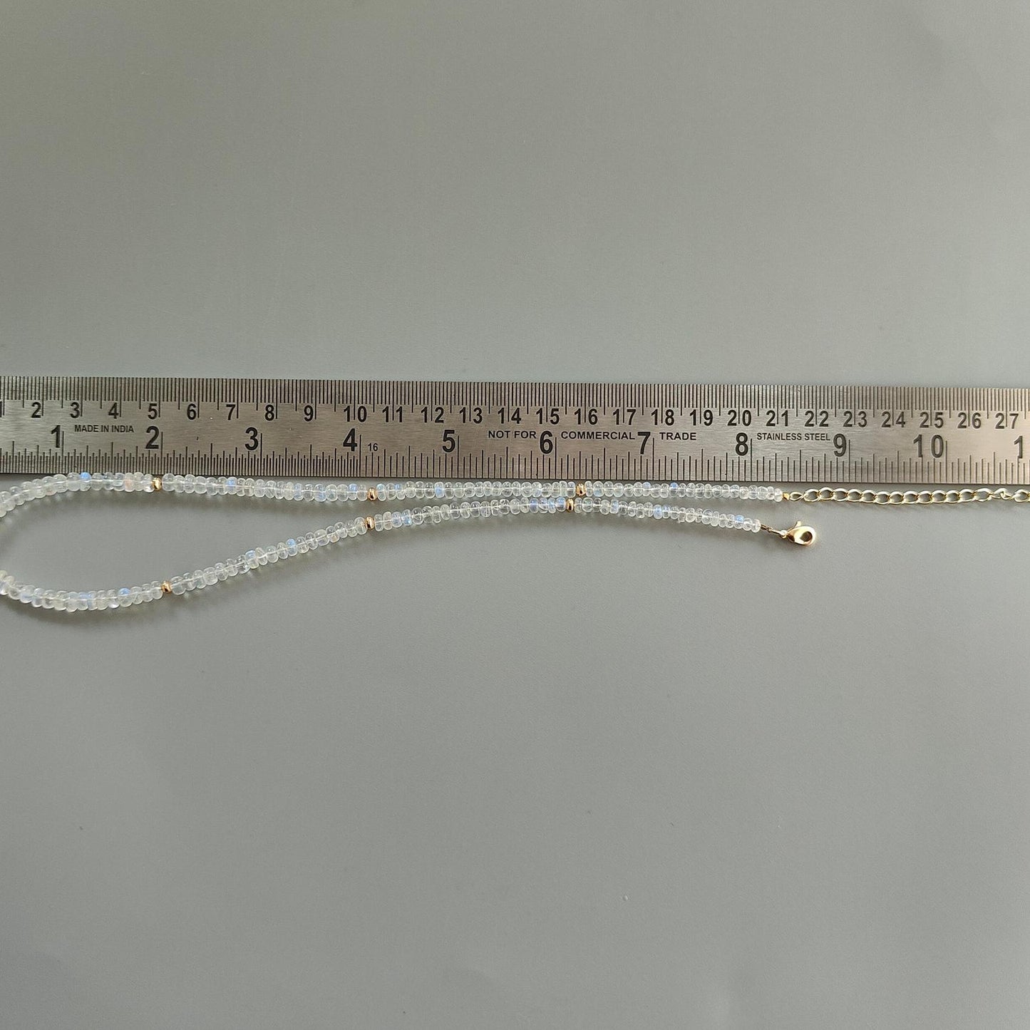 Rainbow Moonstone Gemstone Beads Necklace: 13.88gms Natural Moonstone Plain Rondelle Brass Necklace 16.5" Necklace June Birthstone