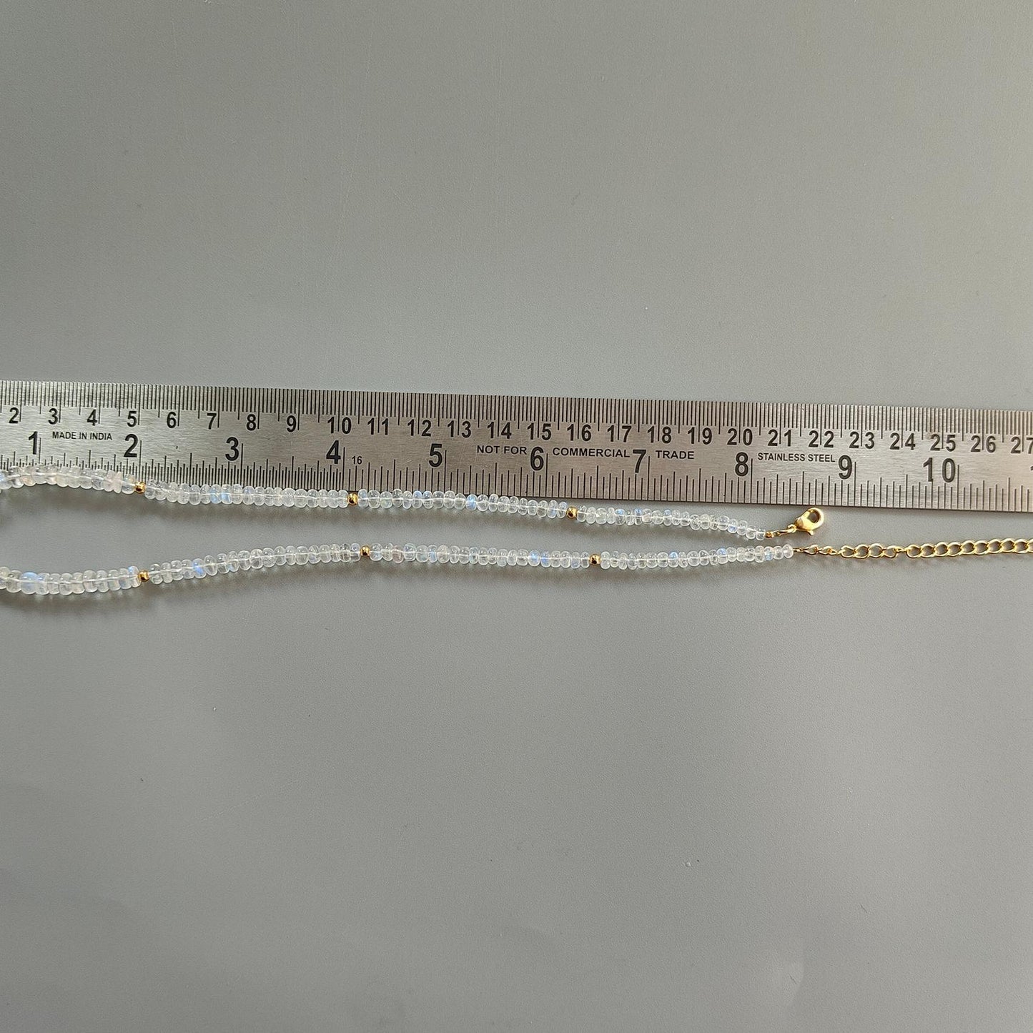 Rainbow Moonstone Gemstone Beads Necklace: 15.51gms Natural Moonstone Plain Rondelle Brass Necklace 17" Necklace June Birthstone