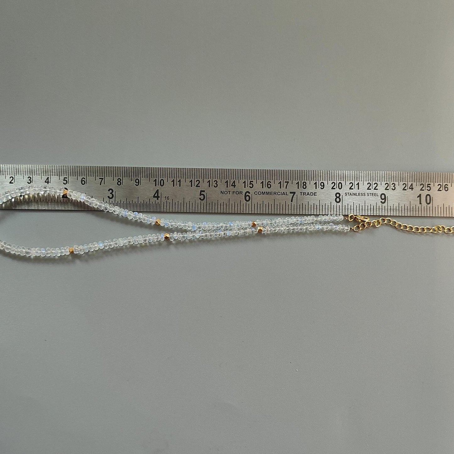 Rainbow Moonstone Gemstone Beads Necklace: 13.10gms Natural Moonstone Plain Rondelle Brass Necklace 16.5" Necklace June Birthstone