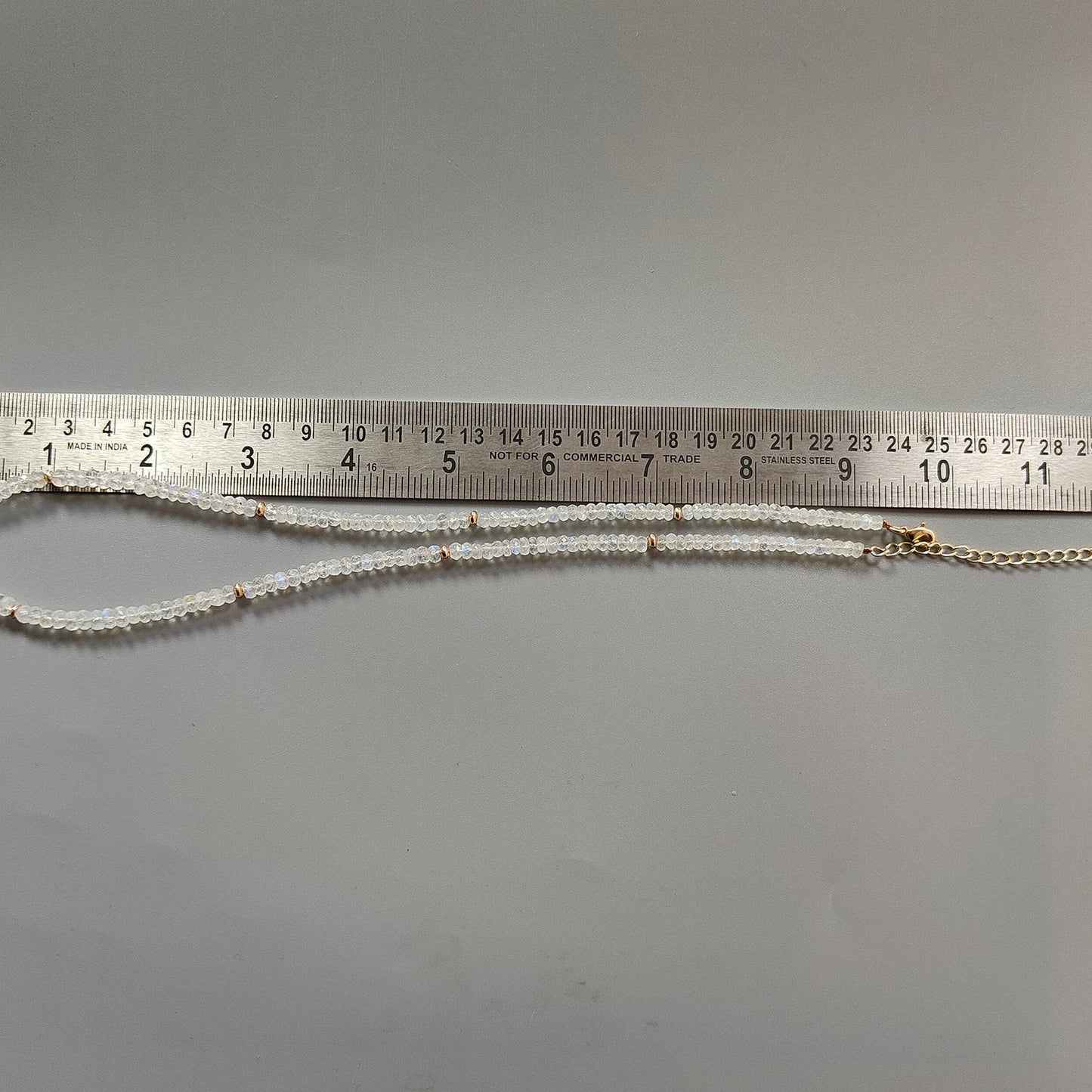 Rainbow Moonstone Gemstone Beads Necklace: 15.49gms Natural Moonstone Plain Rondelle Brass Necklace 19" Necklace June Birthstone