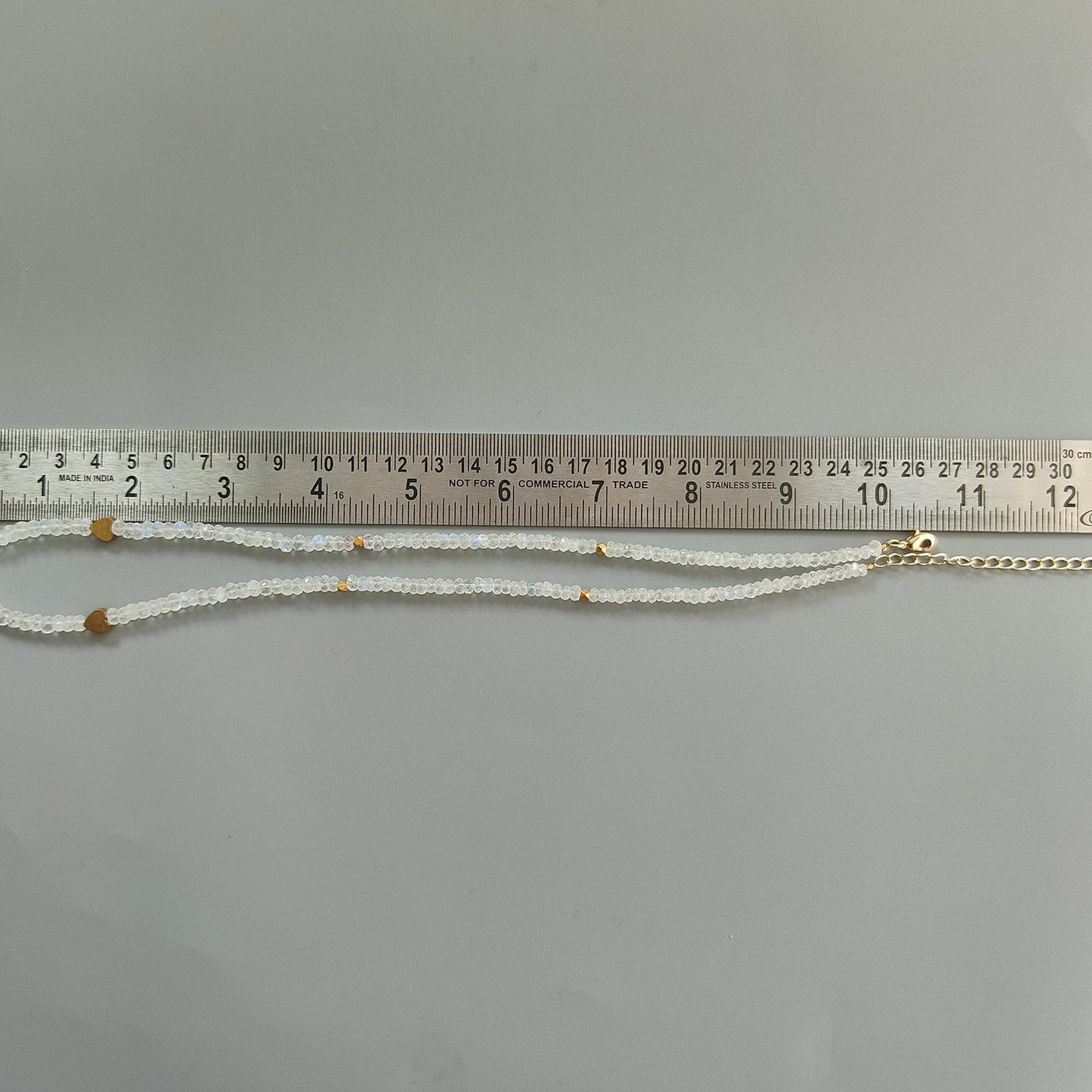 Rainbow Moonstone Gemstone Beads Necklace: 16.49gms Natural Moonstone Plain Rondelle Brass Necklace 20" Necklace June Birthstone