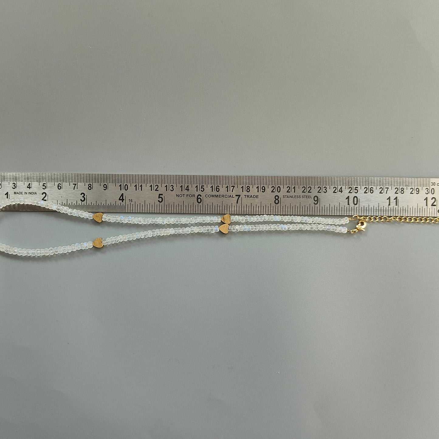 Rainbow Moonstone Gemstone Beads Necklace: 17.96gms Natural Moonstone Plain Rondelle Brass Necklace 19.5" Necklace June Birthstone