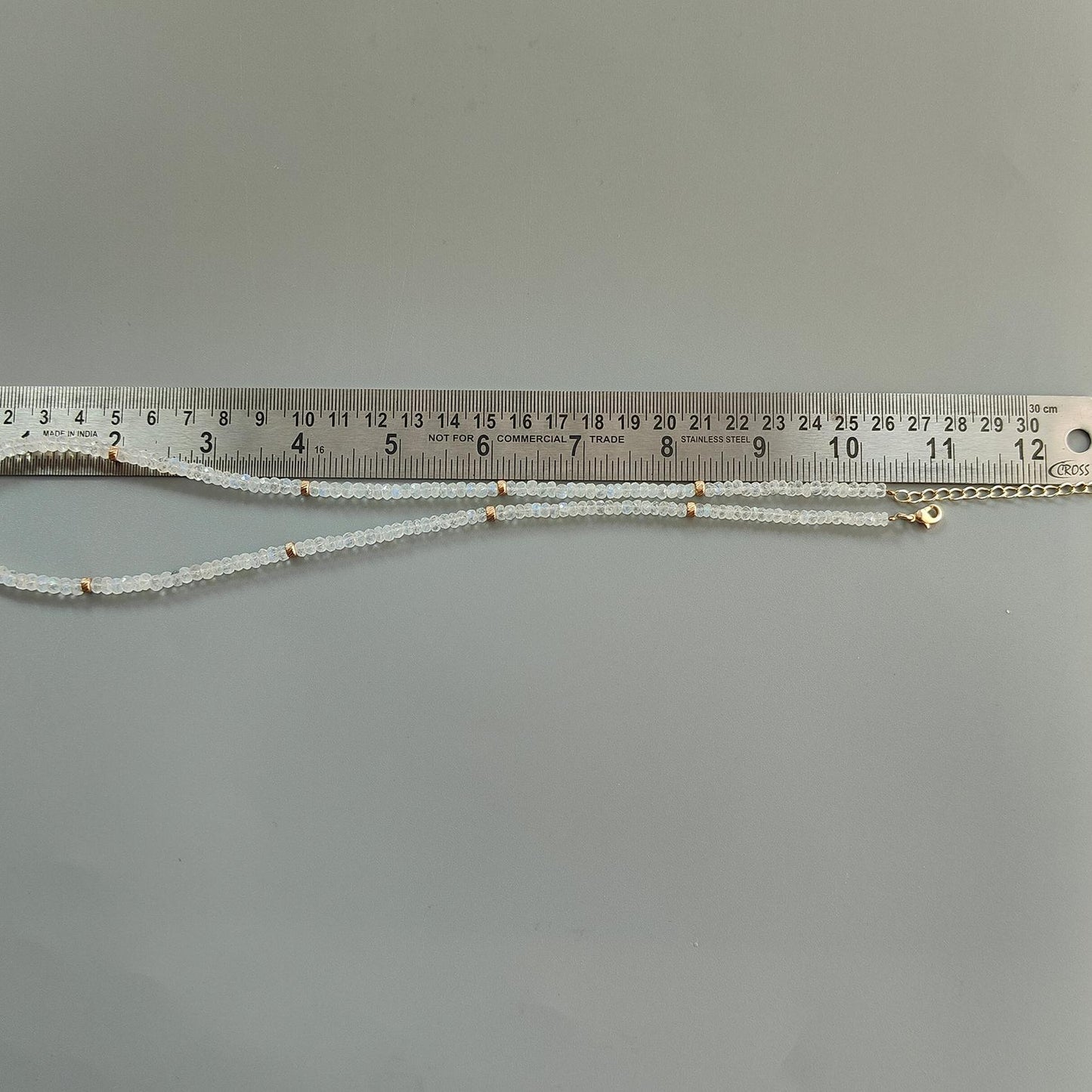 Rainbow Moonstone Gemstone Beads Necklace: 17.13gms Natural Moonstone Plain Rondelle Brass Necklace 21" Necklace June Birthstone