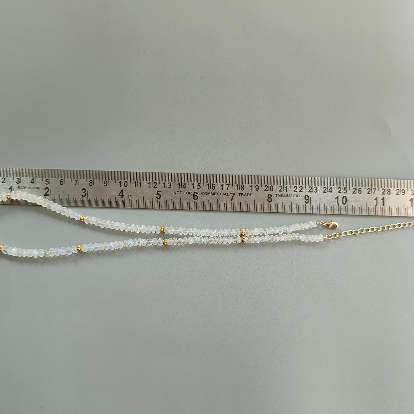 Rainbow Moonstone Gemstone Beads Necklace: 22.85gms Natural Moonstone Plain Rondelle Brass Necklace 19" Necklace June Birthstone