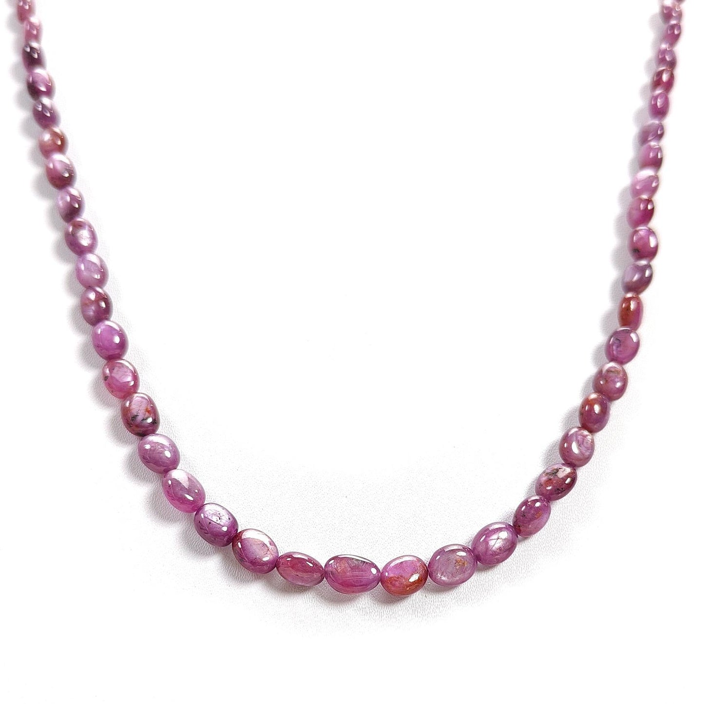 Pink Sapphire Gemstone Beads Necklace: 131.40cts Natural Untreated Raspberry Sheen Sapphire Plain Oval Brass Necklace 6*5mm - 9*7mm 20"