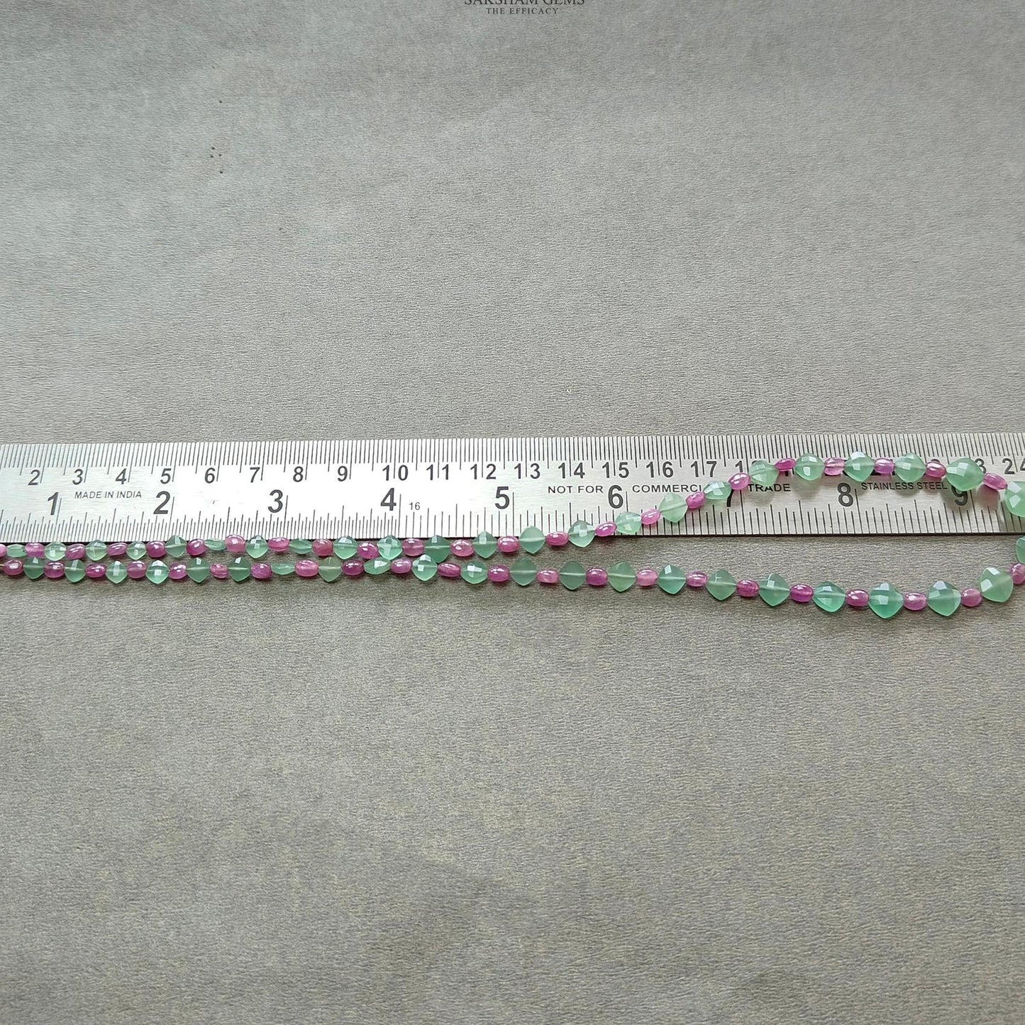 Ruby & Quartz Beads Necklace : 12.08gms 925 Sterling Silver Purple Ruby Green Quartz Briolette Faceted Plain Oval Cushion Necklace 18"