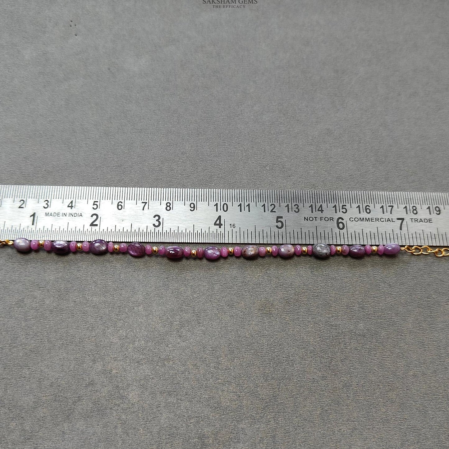 Ruby Gemstone Beads Bracelet : 7.18gms Natural Untreated Ruby Plain Round Oval Shape Beaded Plain Brass Bracelet 7.80"