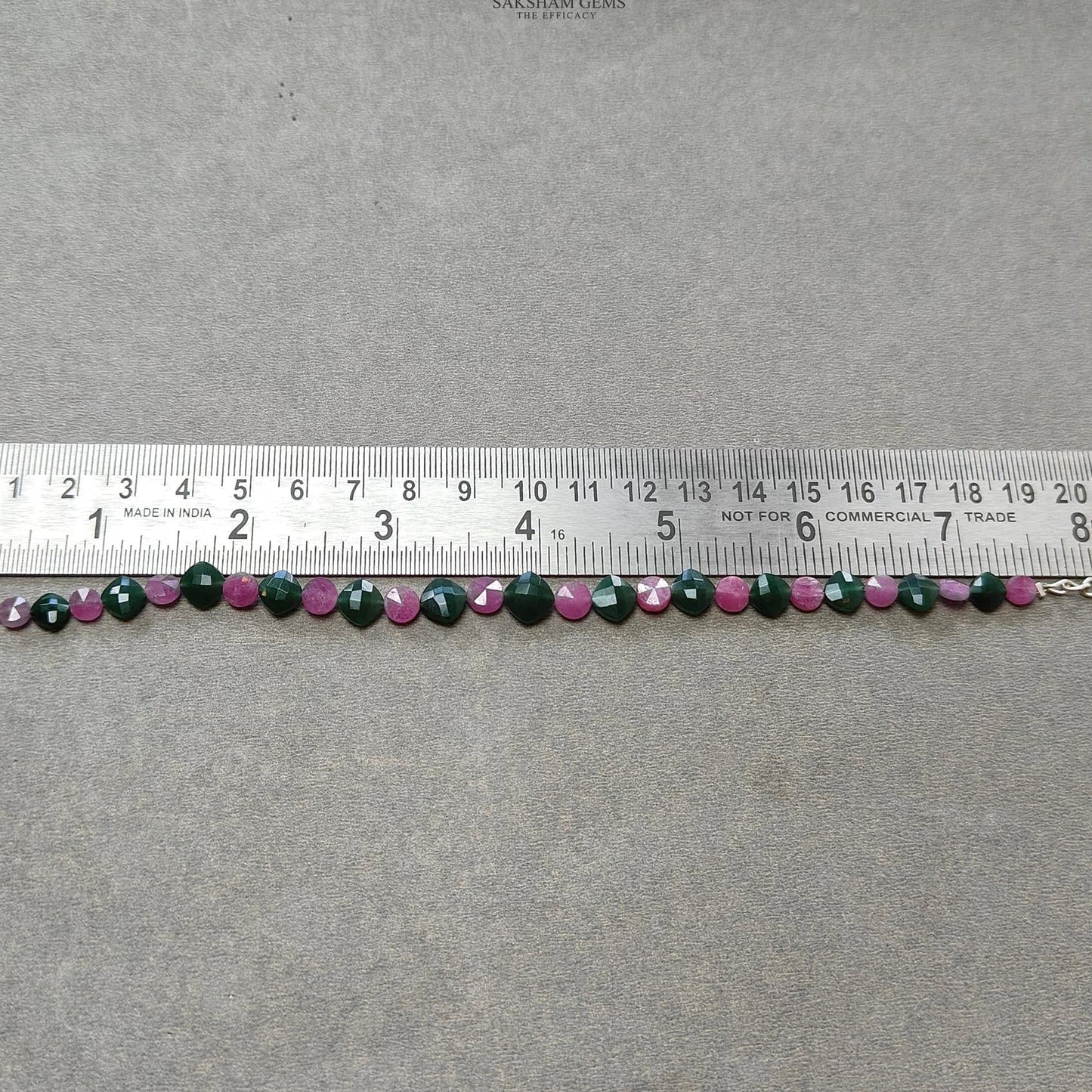 Quartz & Ruby Beads Bracelet : 7.78gms 925 Sterling Silver Green Quartz And Pink Ruby Briolette Cushion Checker Cut Bracelet 8.25"