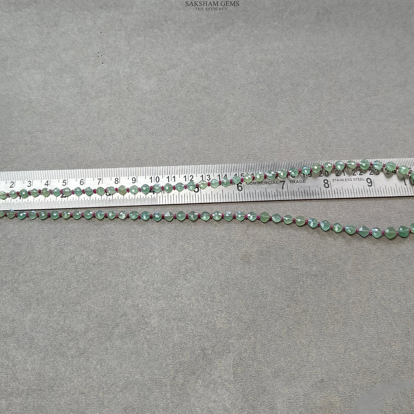 Quartz & Ruby Beads Necklace : 10.47gms 925 Sterling Silver Ruby Green Quartz Briolette Faceted Cushion Necklace 20"