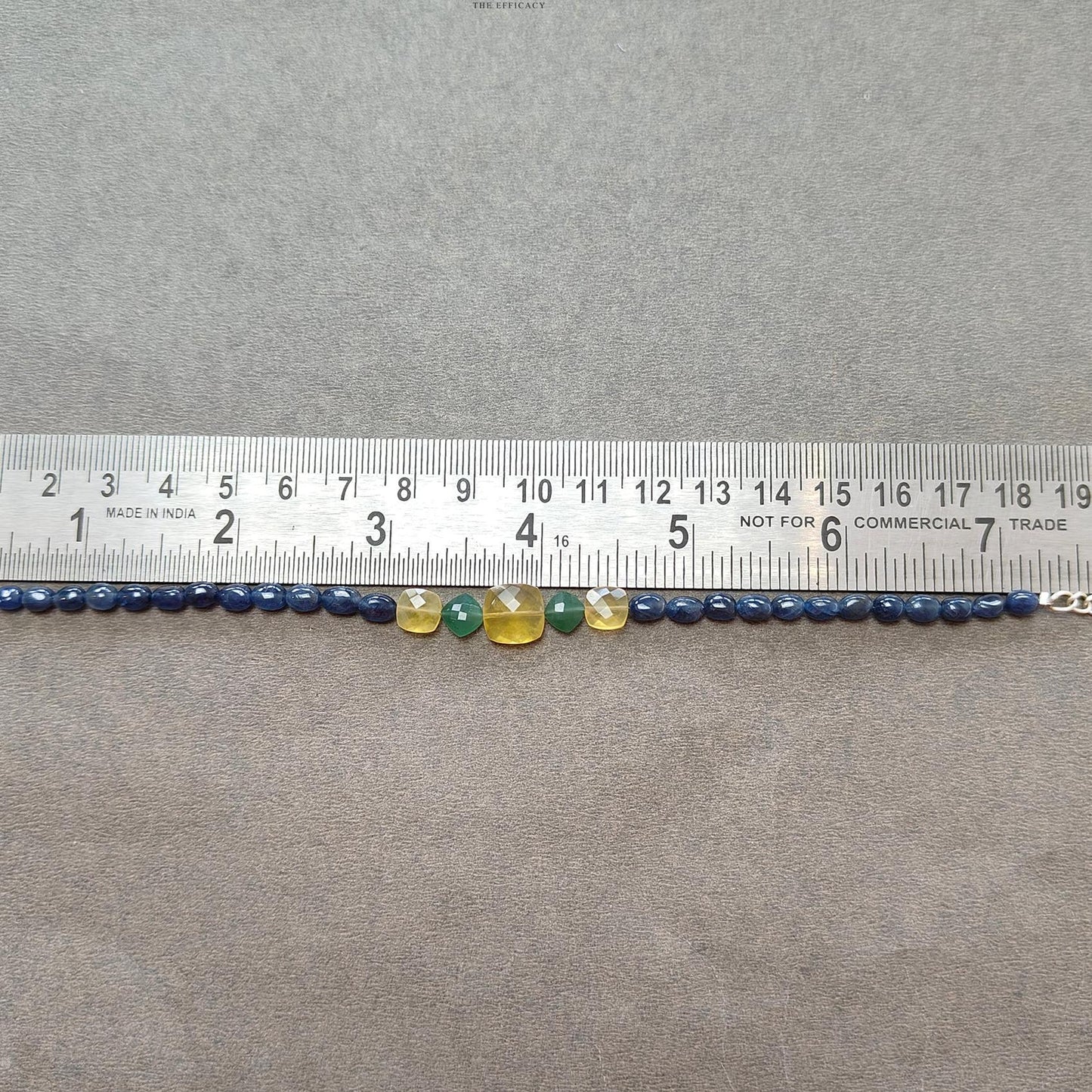 Sapphire & Quartz Opal Gemstone Sterling Silver Bracelet : 6.64gms Blue Sapphire Yellow Opal Gemstone Beaded Bracelet Checker Cut 8"