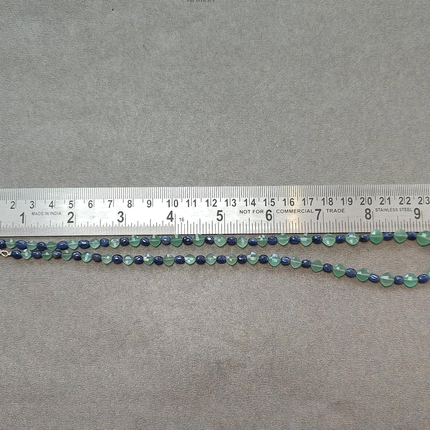 Sapphire & Quartz Beads Necklace : 11.65gms 925 Sterling Silver Blue Sapphire Green Quartz Briolette Faceted Plain Oval Cushion Necklace 18"