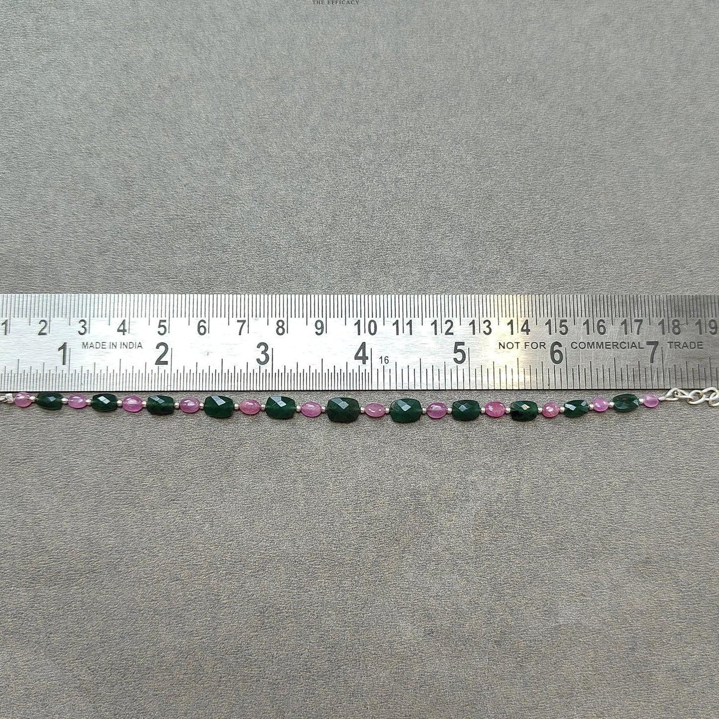 Quartz & Sapphire Gemstone Beads Bracelet : 4.04gms Green Quartz Pink Sapphire 925 Sterling Sliver Beaded Bracelet Checker Cut Bracelet 7.5"