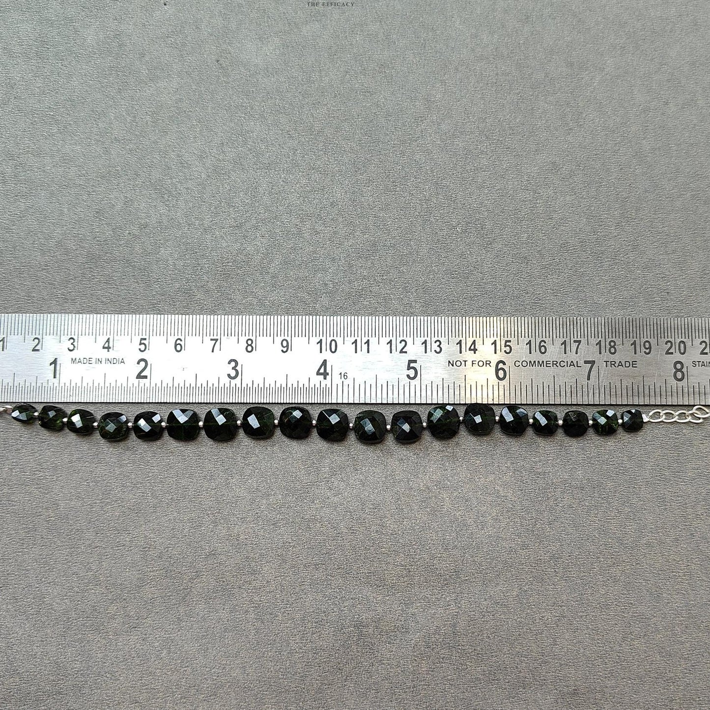 Chrome Diopside Gemstone Beads Bracelet : 11.59gms Green Chrome Diopside 925 Sterling Sliver Beaded Bracelet Checker Cut Bracelet 8"