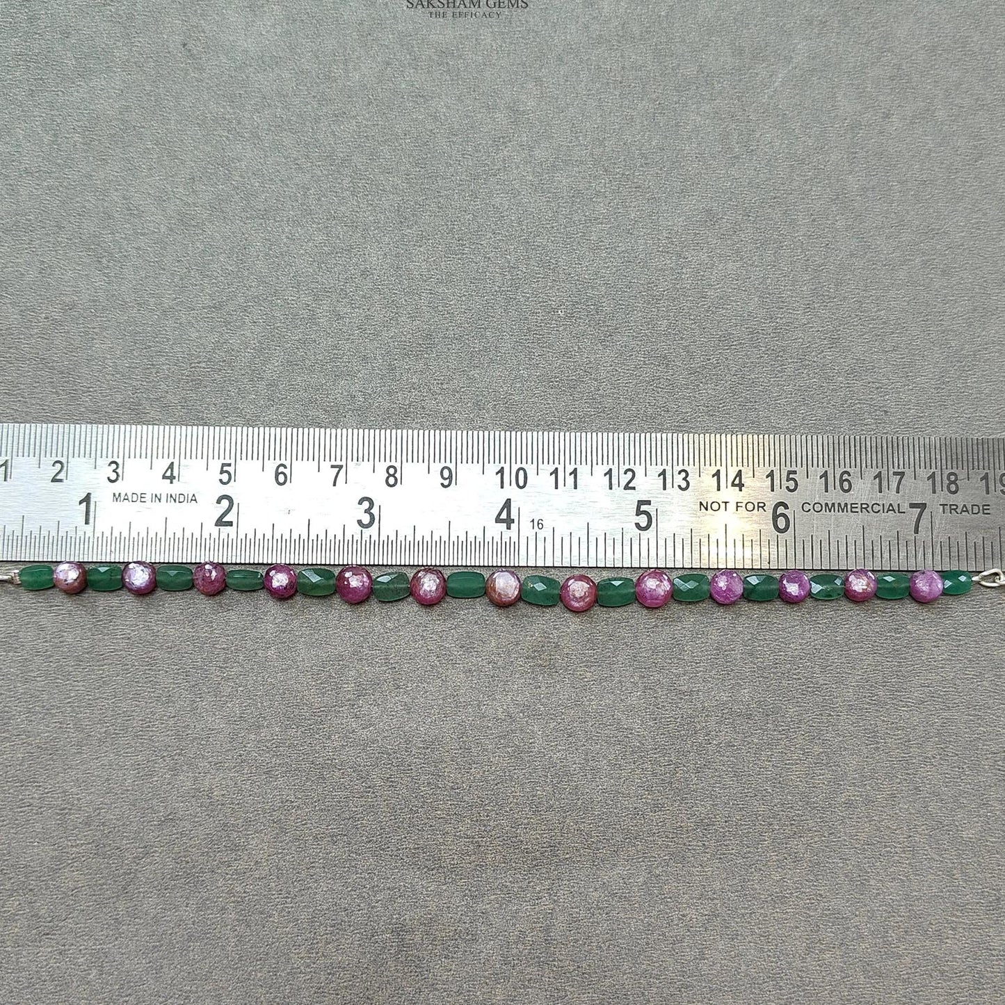 Quartz & Sapphire Gemstone Beads Bracelet : 8.59gms Green Quartz Pink Sapphire 925 Sterling Sliver Beaded Bracelet Checker Cut Bracelet 8"