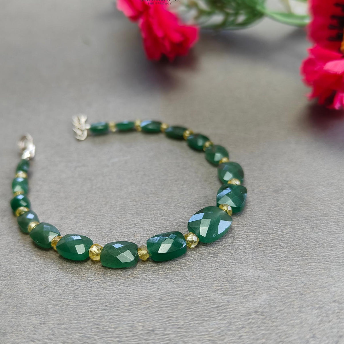 4.06gms Natural Quartz & Opal Beads Checker Cut Cushion 925 Sterling Silver Bracelet 7"