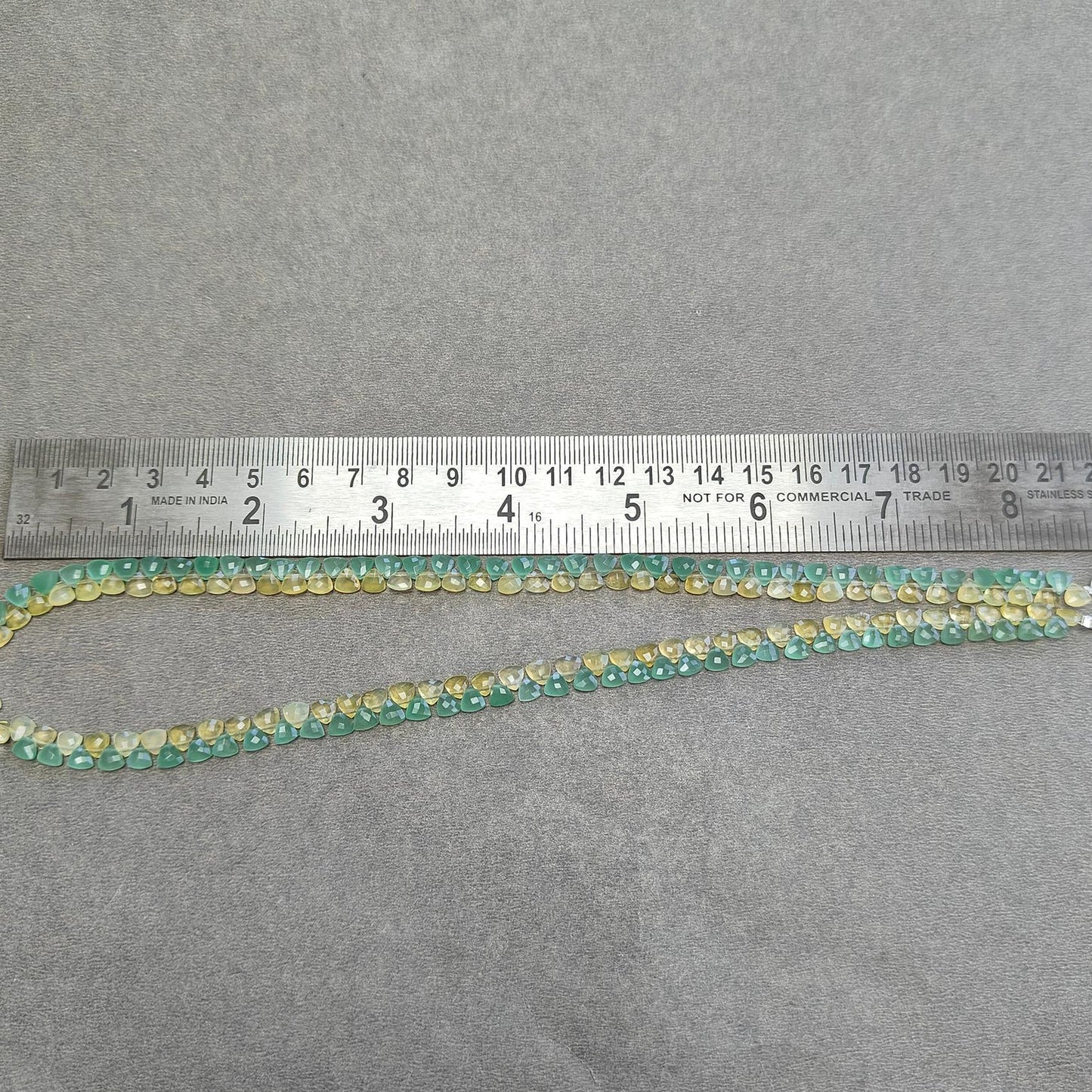 Opal & Quartz Beads Necklace : 11.95gms 925 Sterling Silver Natural Yellow Opal Green Quartz Briolette Faceted Triangle Necklace 18"