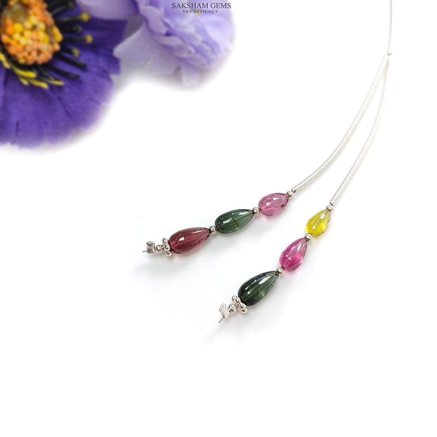 Watermelon Tourmaline Gemstone Loose Beads : 6.00cts Natural Multi Color Tourmaline Uneven Shape Plain Drops Nuggets 6mm - 8.5mm