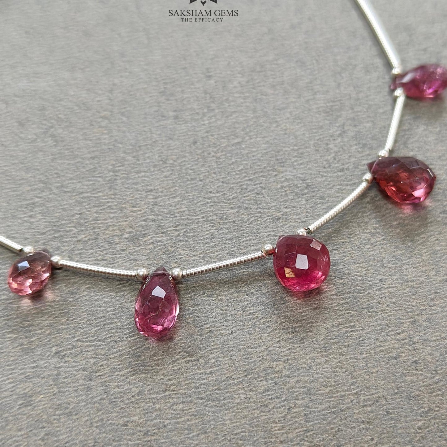 Rubellite Tourmaline Gemstone Loose Beads : 8.25cts Natural Untreated Tourmaline Checker Cut Teardrops Nuggets 8.5mm - 9.5mm