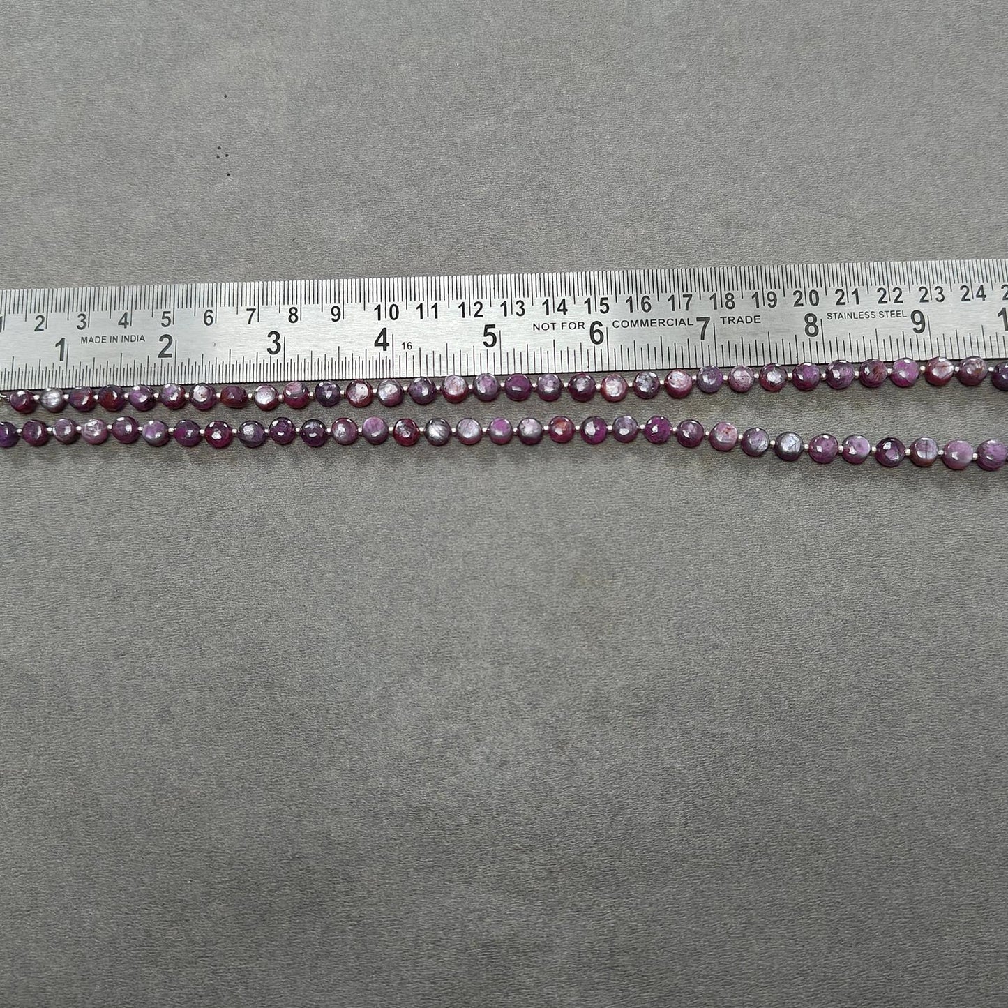 Raspberry Sheen Purple Pink Sapphire Gemstone Beads Necklace: 31.19gms Natural Sapphire Round Shape Side Faceted Necklace 6mm - 7mm 21"