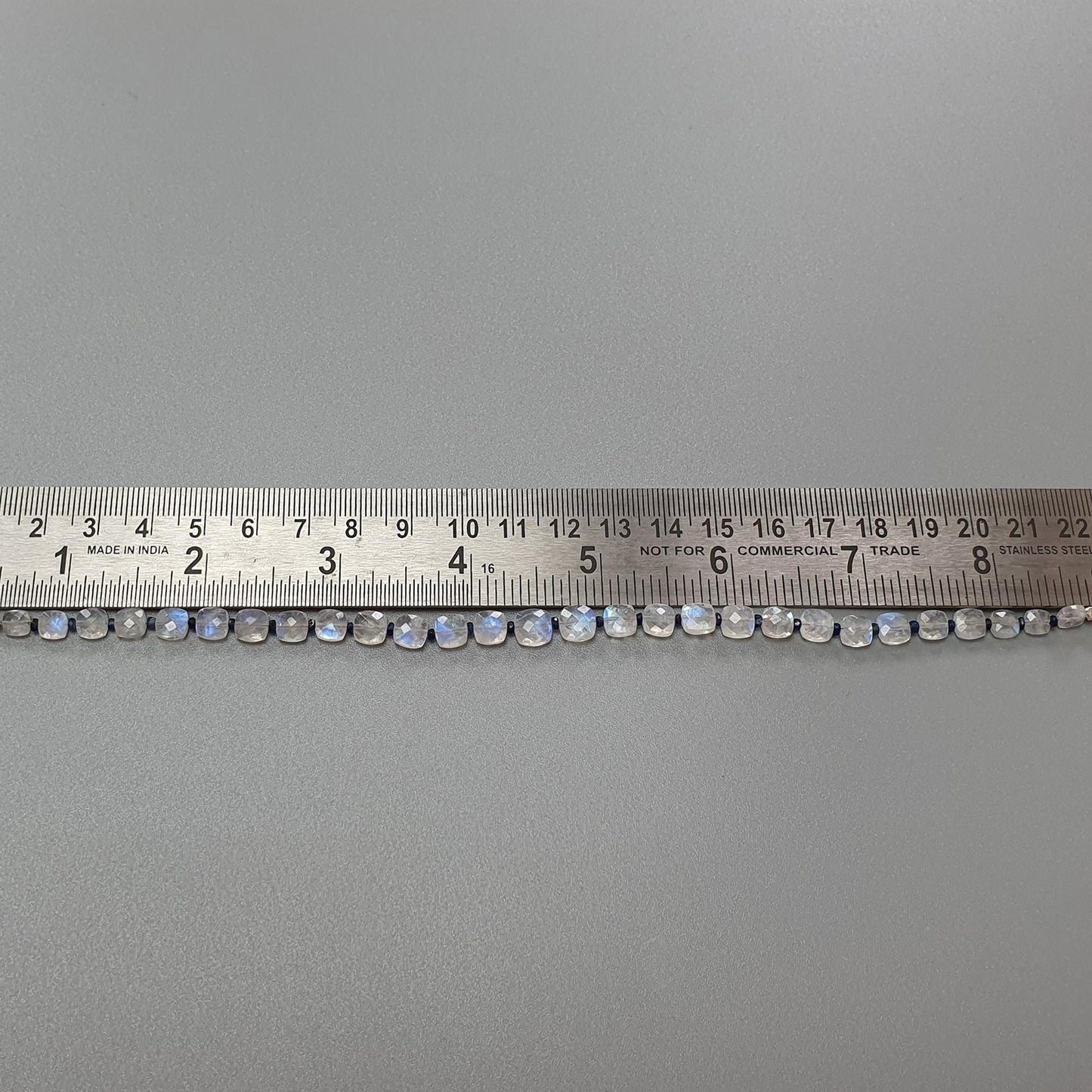 Rainbow Moonstone Gemstone Beads Bracelet : 6.56gms Natural Blue Sapphire 925 Sterling Sliver Beaded Bracelet Briolette Checker Cut 9"