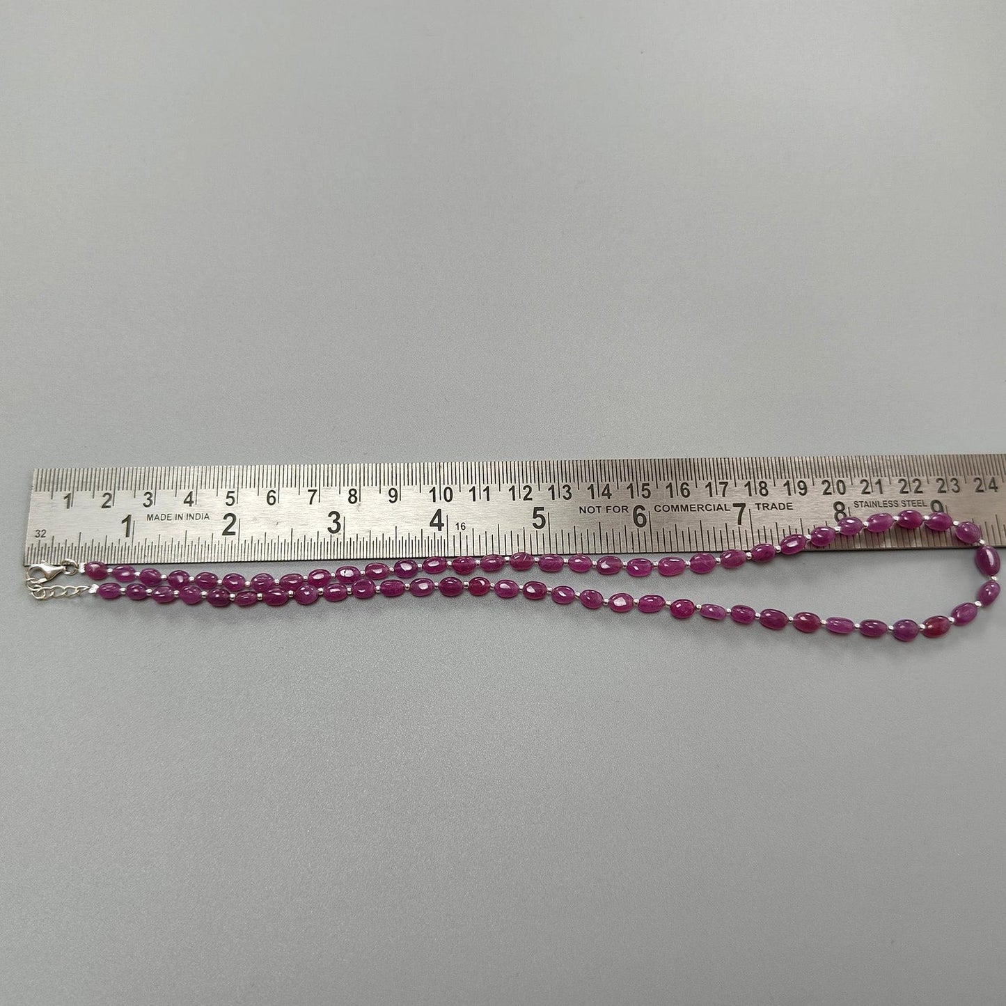 RUBY Gemstone Beads Necklace : 14.80gms (Apx) Natural Untreated 925 Sterling Sliver Plain Oval Shape Necklace 5*4mm - 8*5mm 19" (Apx)