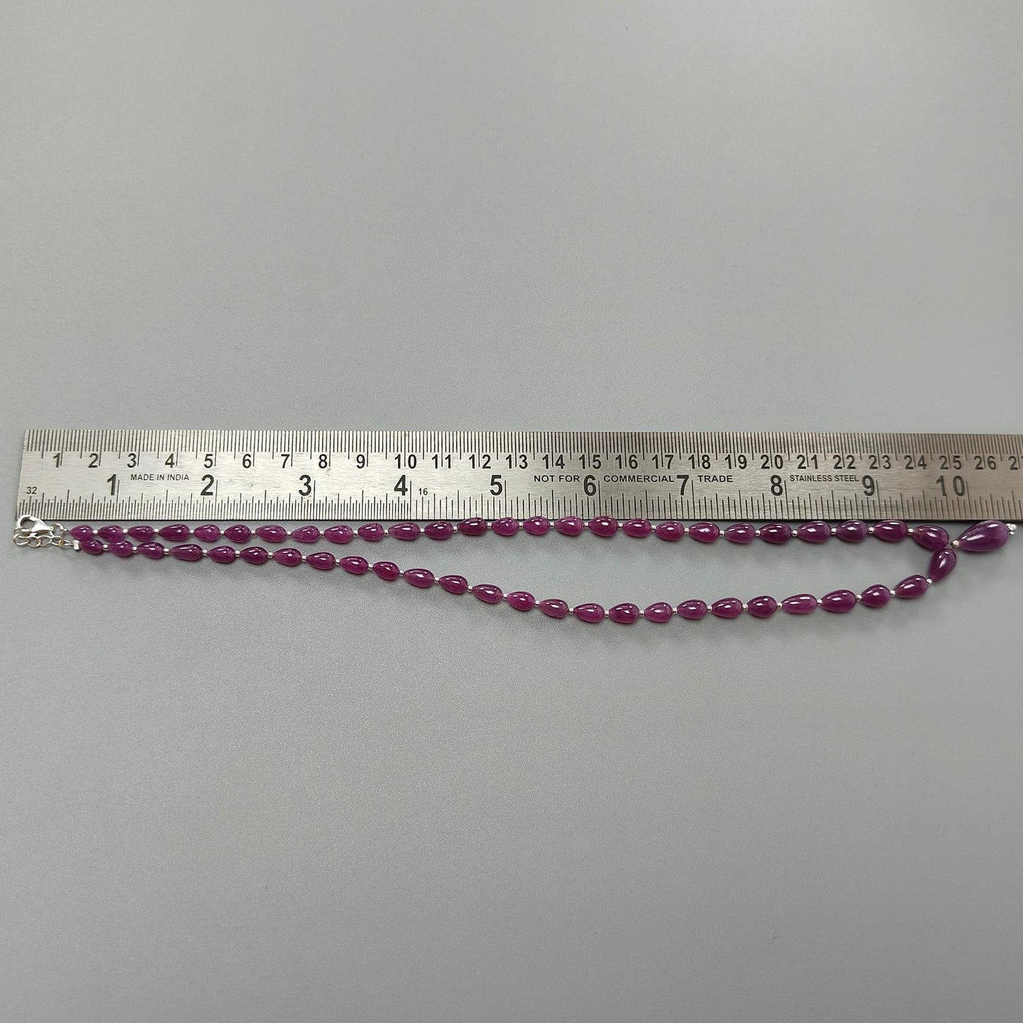 Ruby Gemstone Beads Necklace : 23.20gms (Apx) 925 Sterling Silver Purple Ruby Gemstone Plain Teardrops Necklace 6mm - 14mm 20" (Apx)