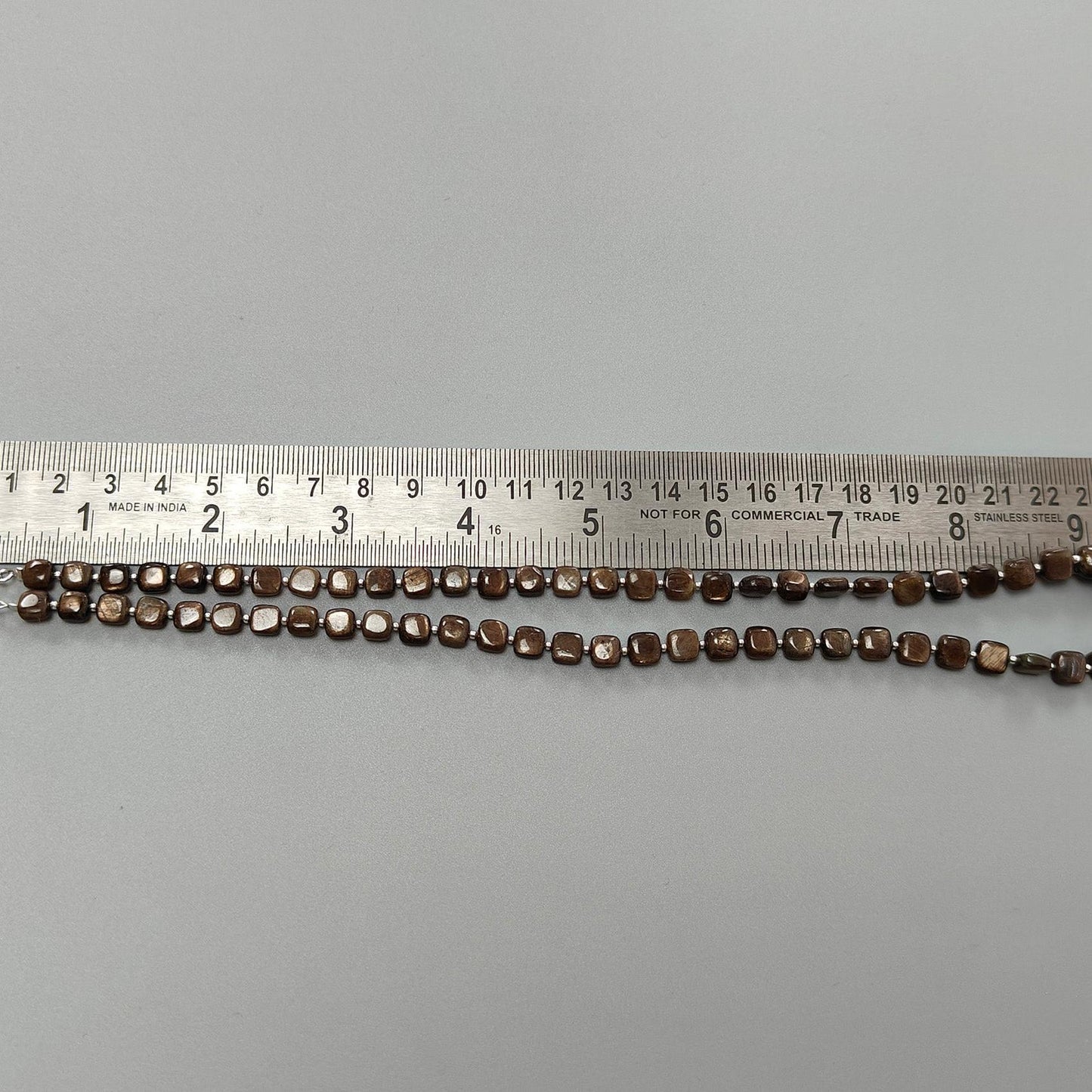 Golden Brown Chocolate Sapphire Gemstone Beads Necklace : 27.30gms Natural Plain Cushion Briolette Sapphire 925 Sterling Silver 6mm-7mm 20"