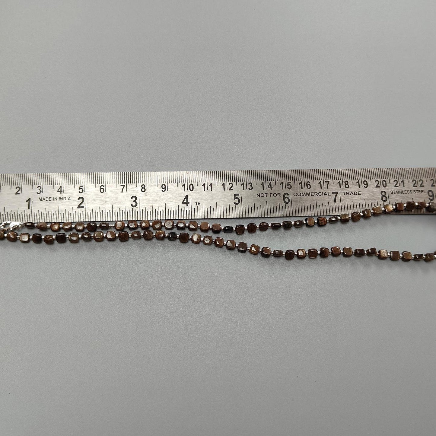 Golden Brown Chocolate Sapphire Gemstone Beads Necklace : 15.75gms (Apx) Natural Plain Cushion Sapphire 925 Sterling Silver 4mm 19" (Apx)