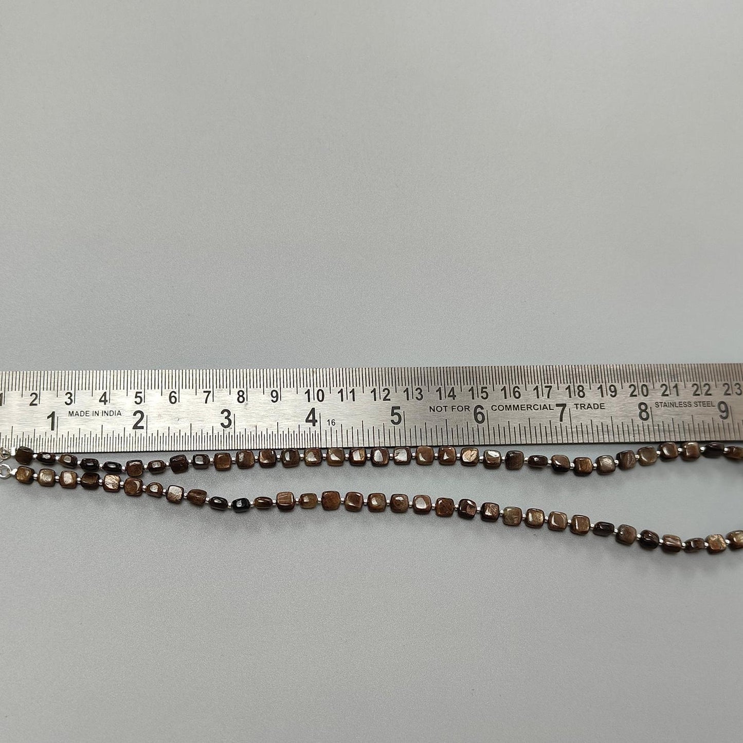 Golden Brown Sapphire Gemstone Beads Necklace : 21.00gms (Apx) Natural Plain Cushion Sapphire 925 Sterling Silver 4*3mm - 6*4mm 20" (Apx)