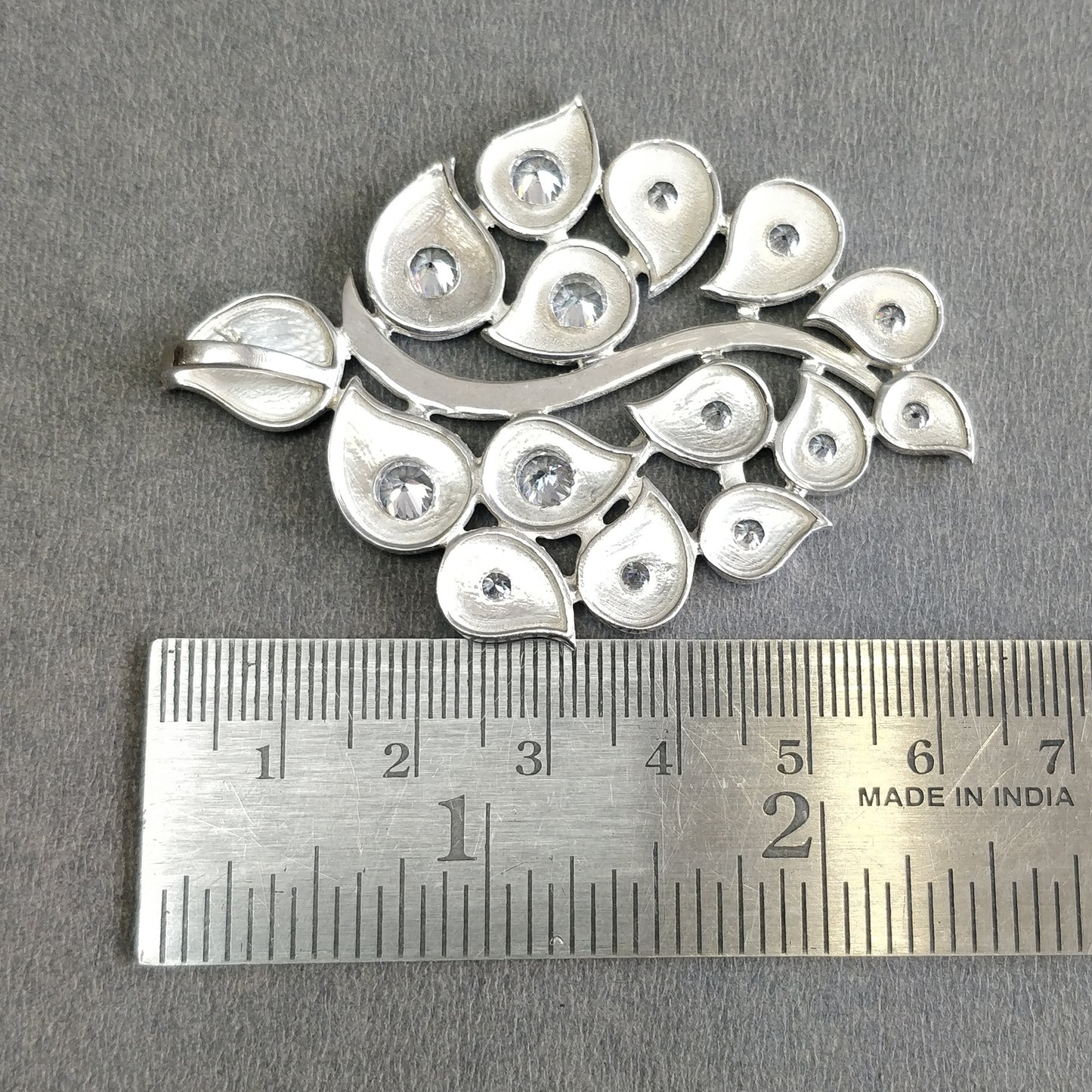 925 Sterling Silver With Cubic Zirconia Pendant : 21.40gms Fashion Jewellry Peacock Leaf Pendant 2.5" Gift For Her