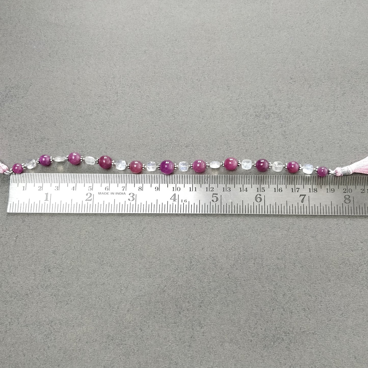 Ruby & Rainbow Moonstone Gemstone Checker Cut Plain Loose Beads: 65.00cts Natural Untreated Round Cushion Beads 6mm - 9mm 7.50" For Bracelet