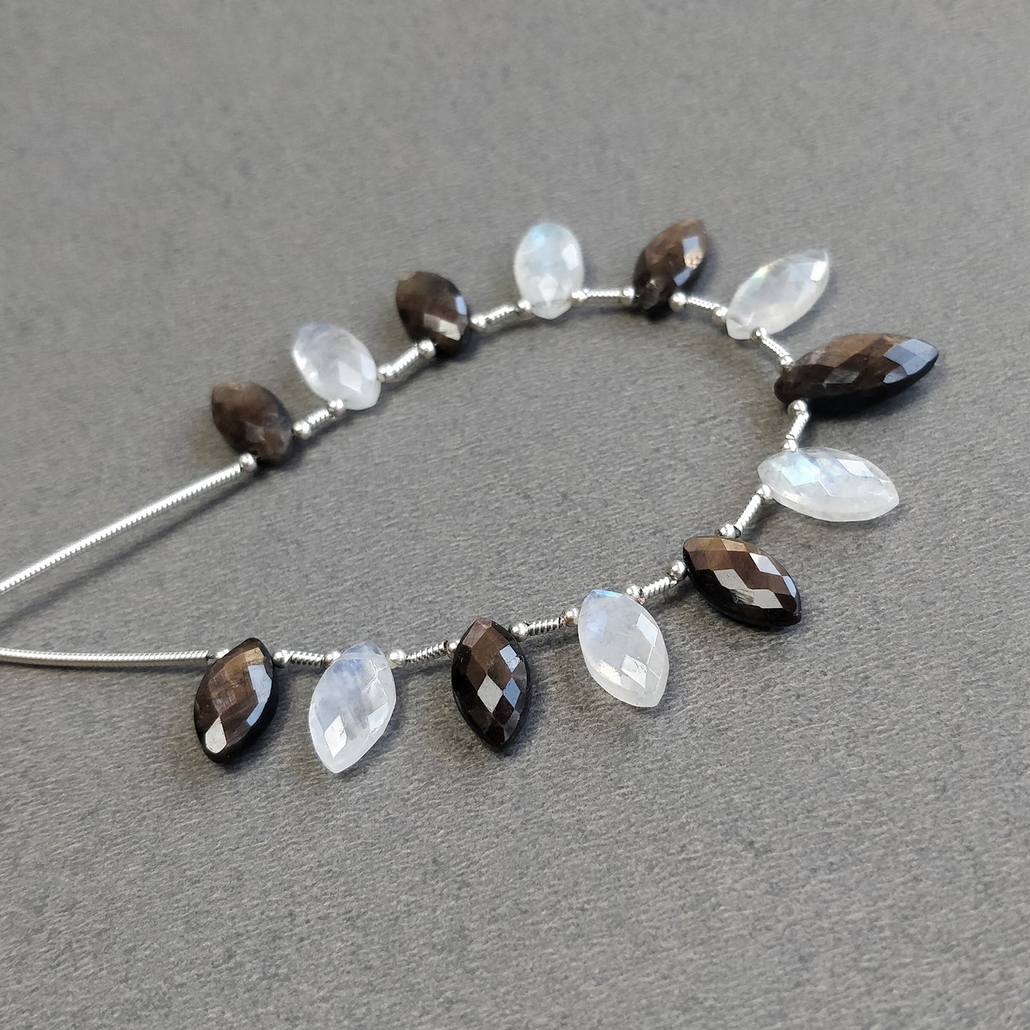 Chocolate Sapphire & Moonstone Gemstone Checker Cut : 34.00cts(Approx) Natural Marquise Faceted Loose Beads 12*6mm - 14*7mm For Bracelet