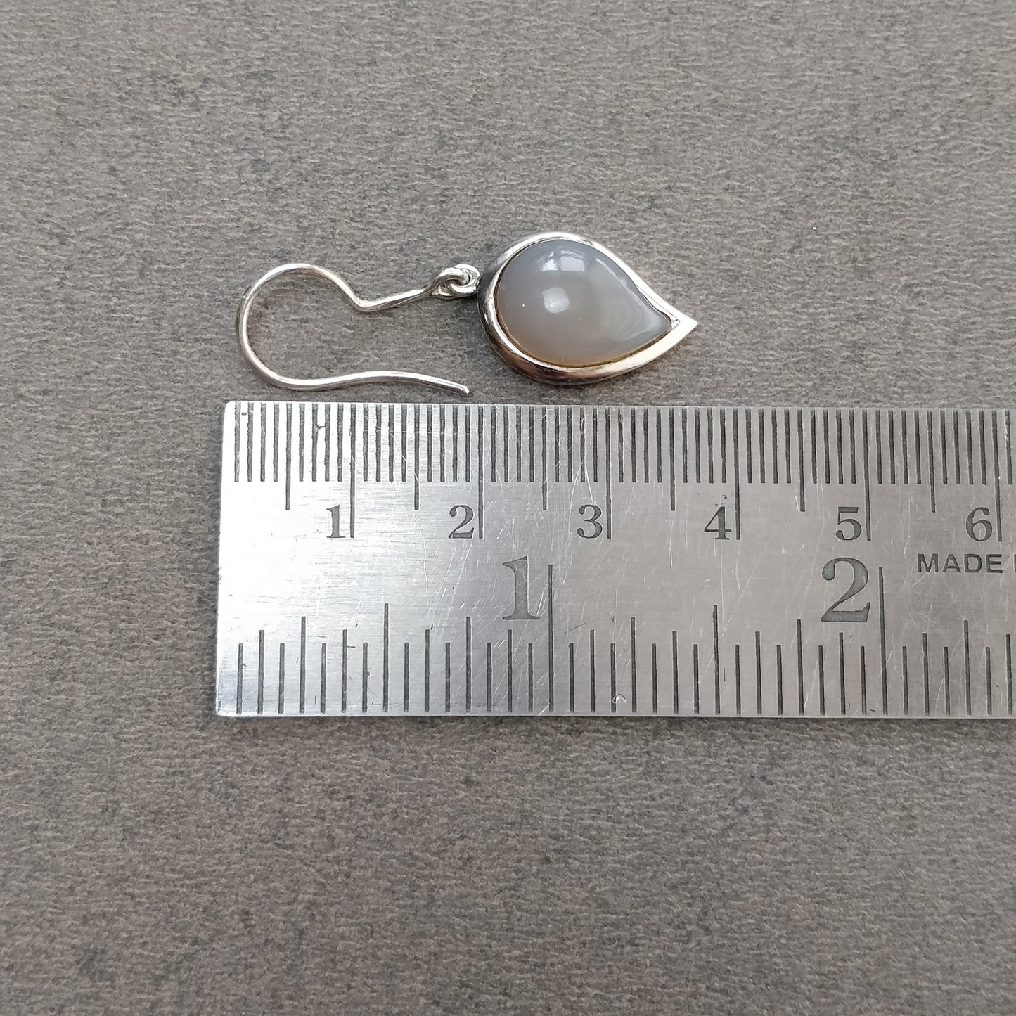 4.71gms Natural Gray Onyx Gemstone 925 Sterling Silver Dangle Bezel Set Hook Earring 1.5"