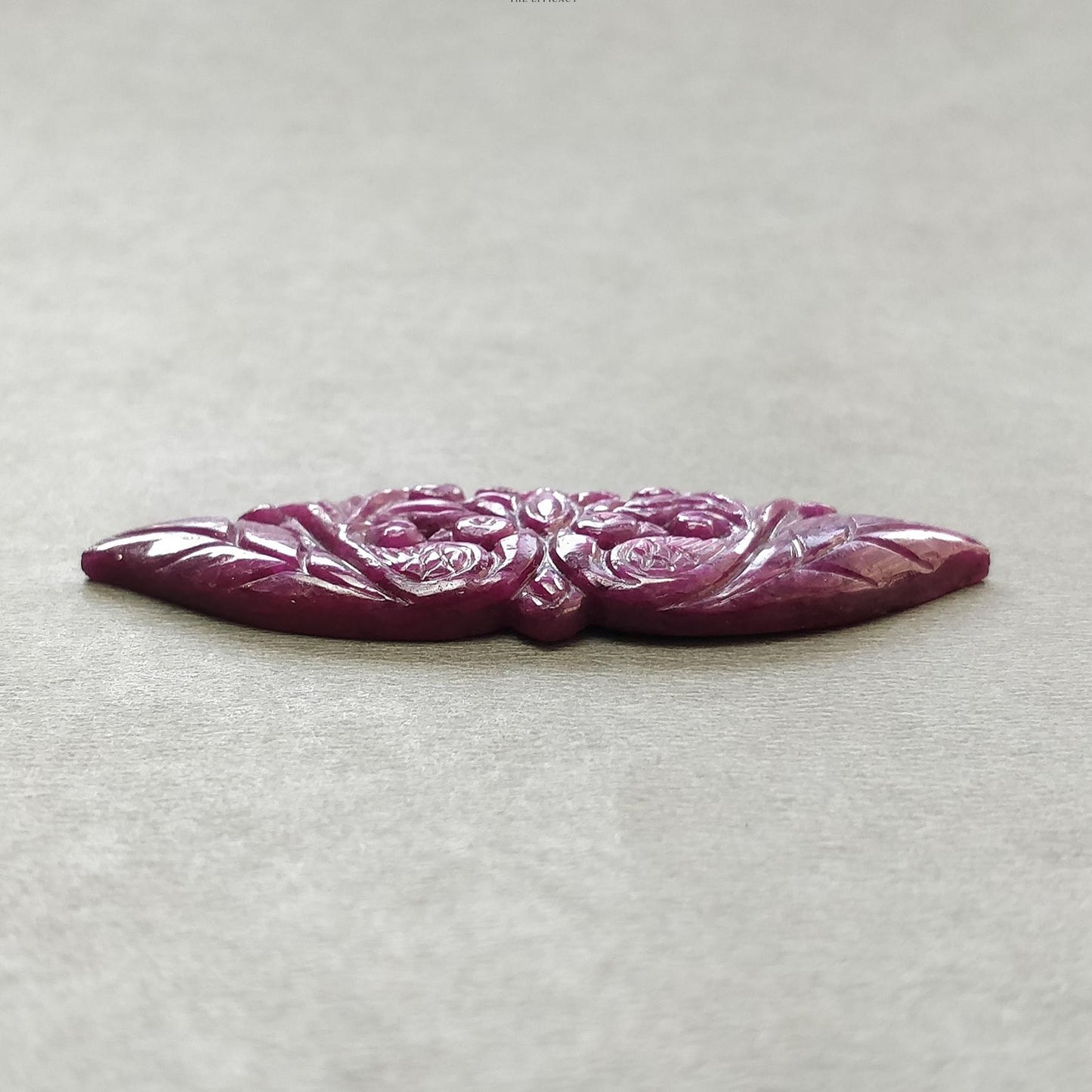 RUBY Gemstone Carving : 57.10cts Natural Untreated Unheated Red Ruby Floral Hand Carved Peacock 60*22mm