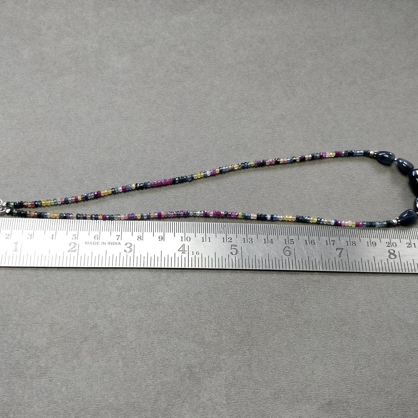 Blue & Multi Sapphire Beads Necklace : 13.87gms Natural Untreated Sapphire 925 Sterling Silver Single Strand Faceted Beaded Necklace 18"