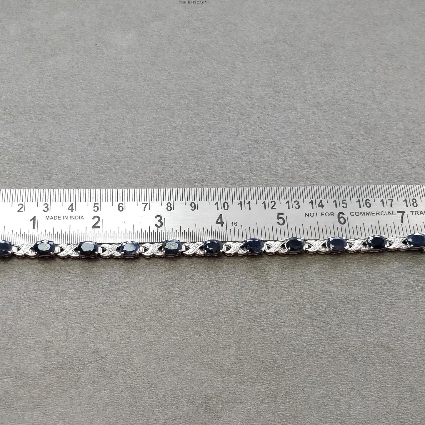 925 Sterling Silver Bracelet : 15.17gms Natural Blue Sapphire Gemstone With CZ Oval Normal Cut Prong Set Tennis Bracelet 7.5"