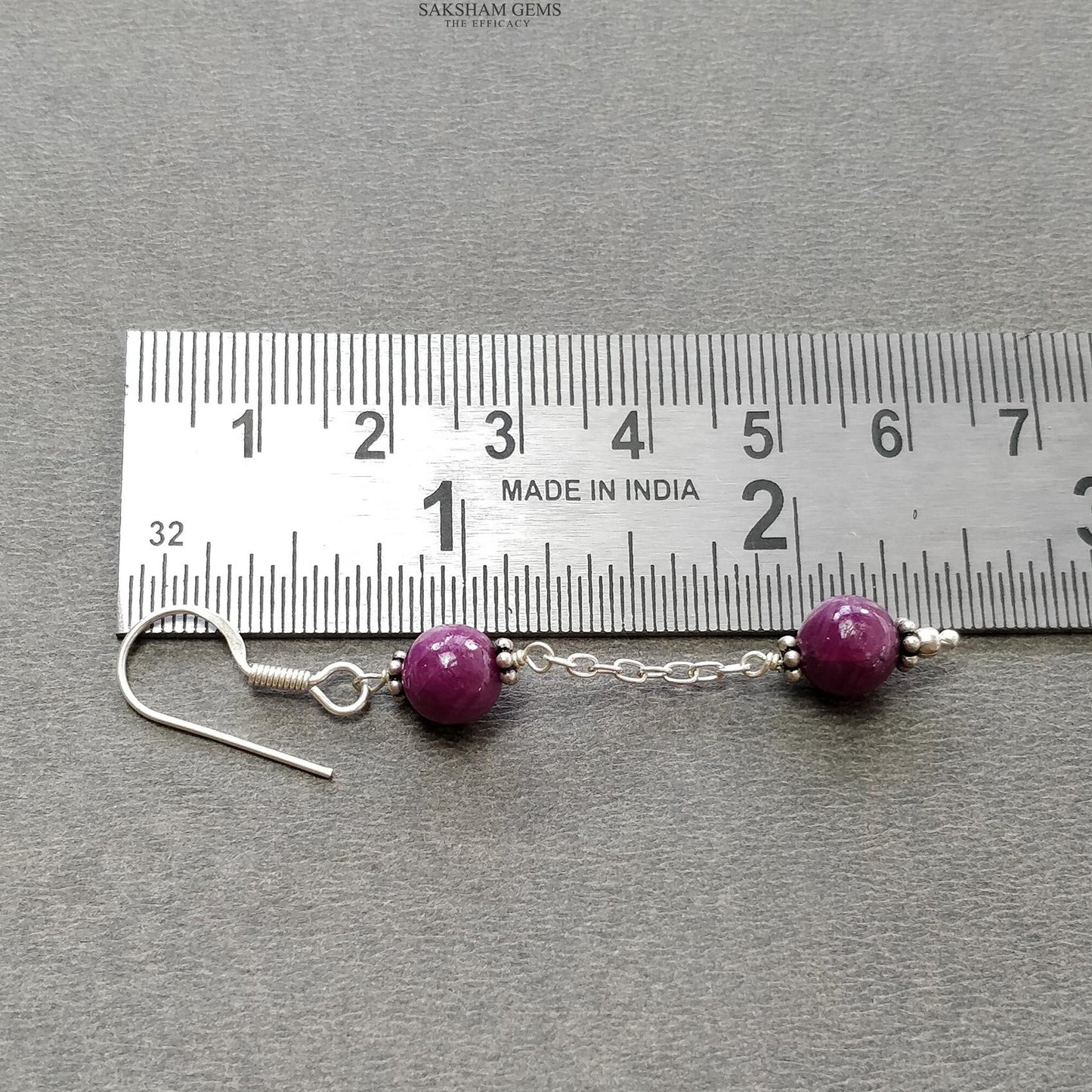 Ruby & Multi Sapphire Gemstone With 925 Sterling Silver Jewelry : 10.68gms Natural Untreated Ruby Round Shape Beaded Earrings Necklace Set